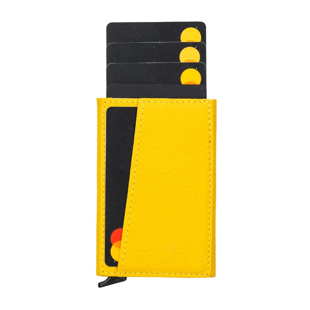 Yellow Leather Pop-Up RFID Blocking Detachable Cardholder Wallet - Bomonti Goods