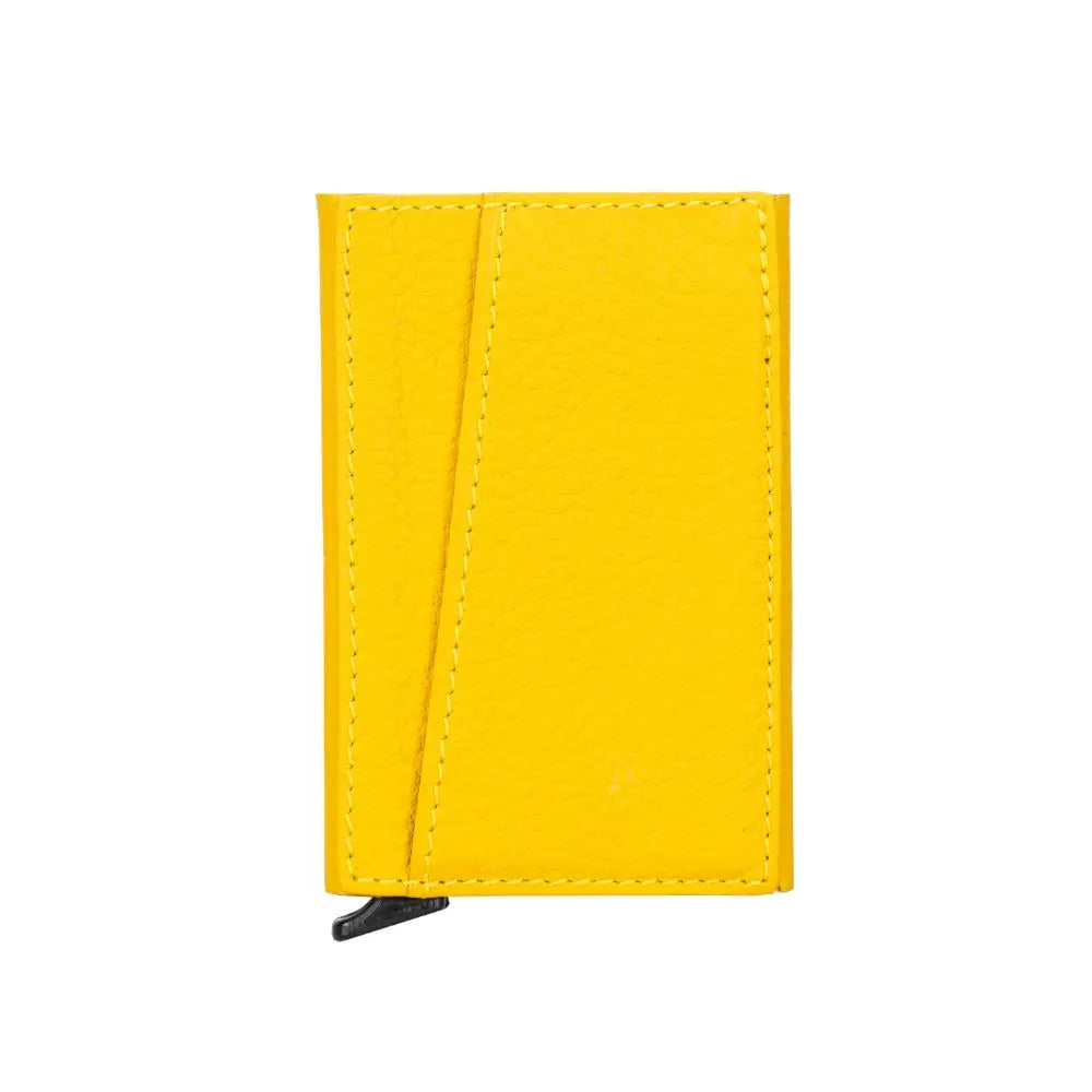 Yellow Leather Pop-Up RFID Blocking Detachable Cardholder Wallet - Bomonti Goods