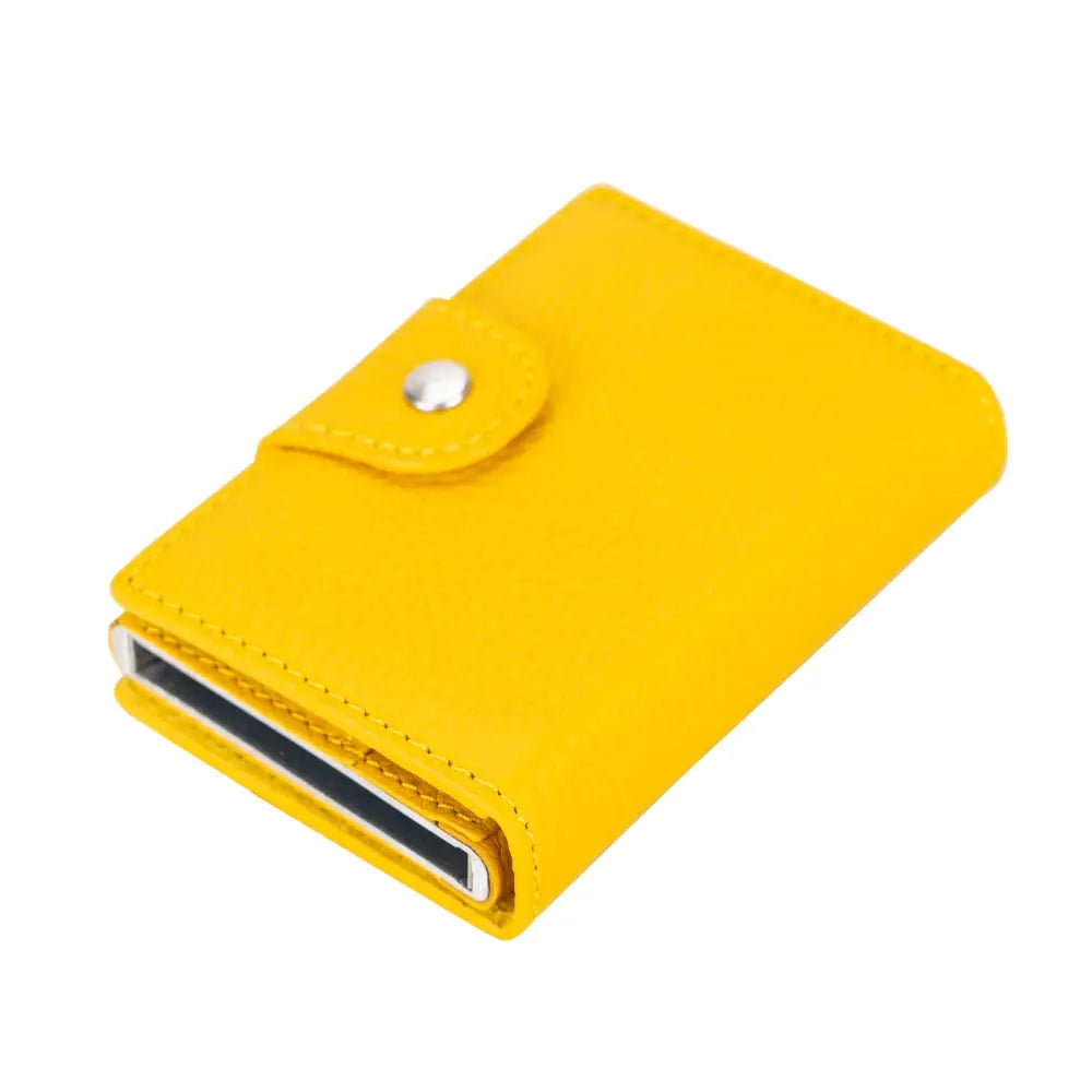 Yellow Leather Pop-Up RFID Blocking Detachable Cardholder Wallet - Bomonti Goods
