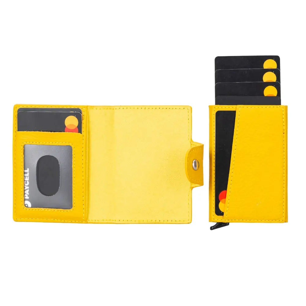 Yellow Leather Pop-Up RFID Blocking Detachable Cardholder Wallet - Bomonti Goods
