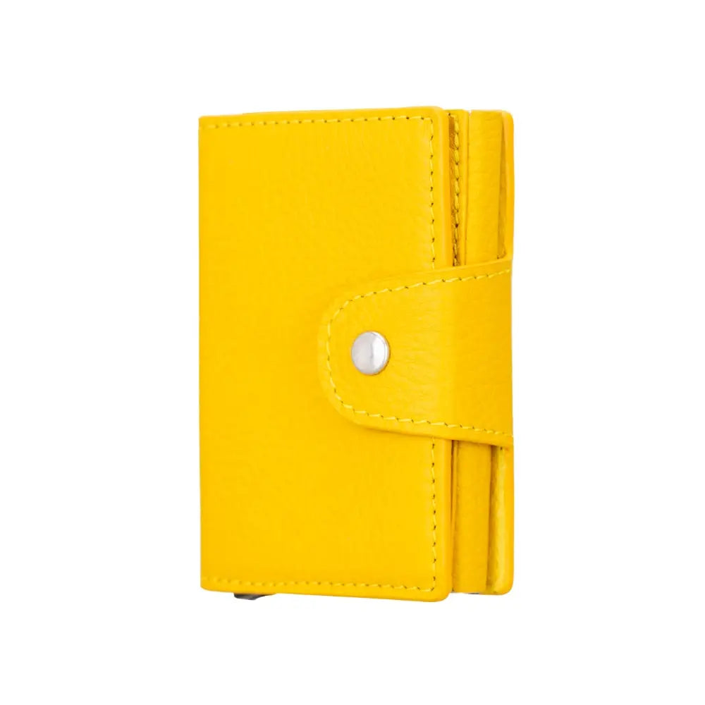 Yellow Leather Pop-Up RFID Blocking Detachable Cardholder Wallet - Bomonti Goods