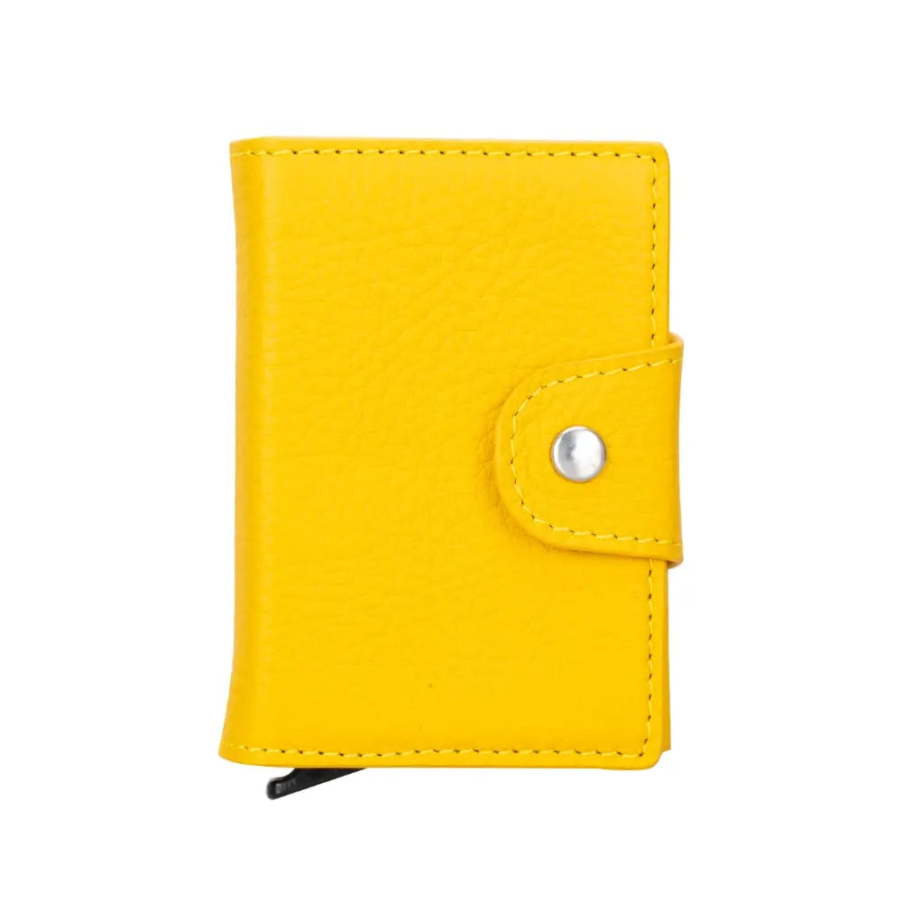 Yellow Leather Pop-Up RFID Blocking Detachable Cardholder Wallet - Bomonti Goods