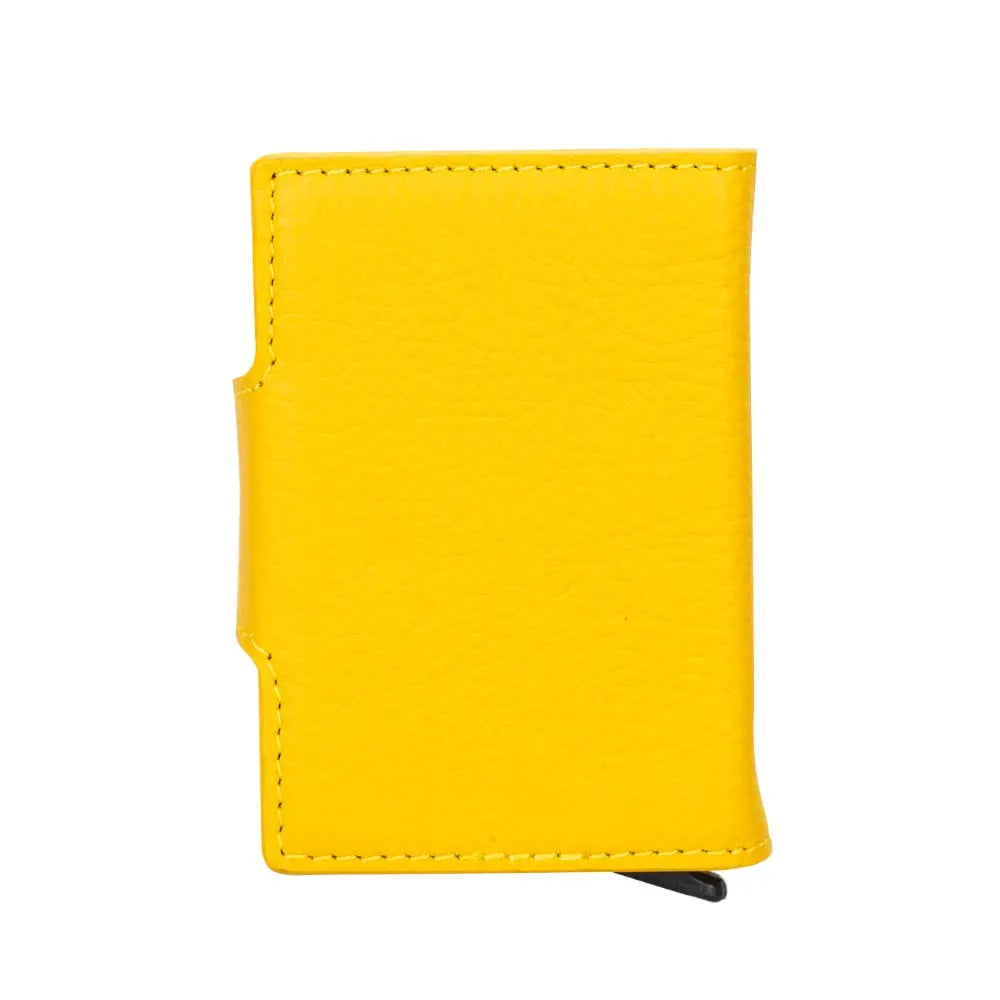 Yellow Leather Pop-Up RFID Blocking Detachable Cardholder Wallet - Bomonti Goods