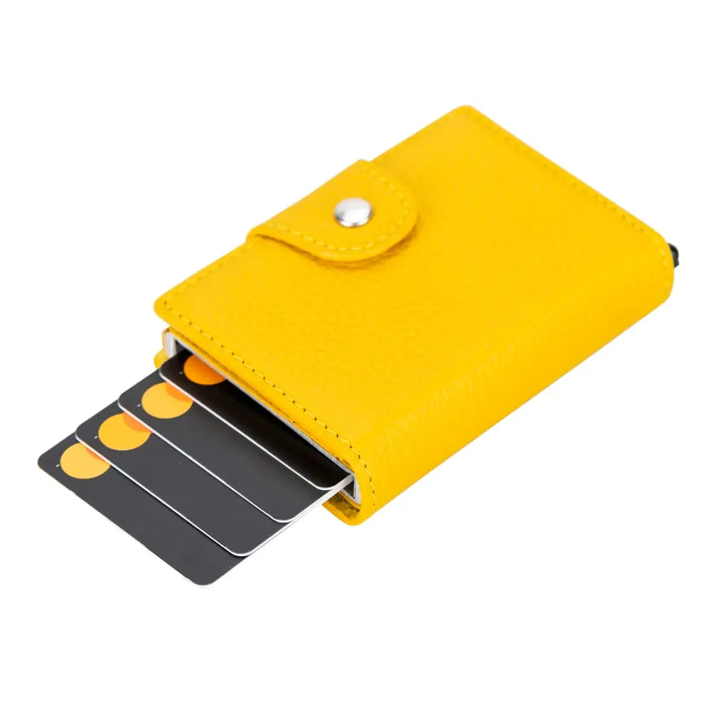 Yellow Leather Pop-Up RFID Blocking Detachable Cardholder Wallet - Bomonti Goods