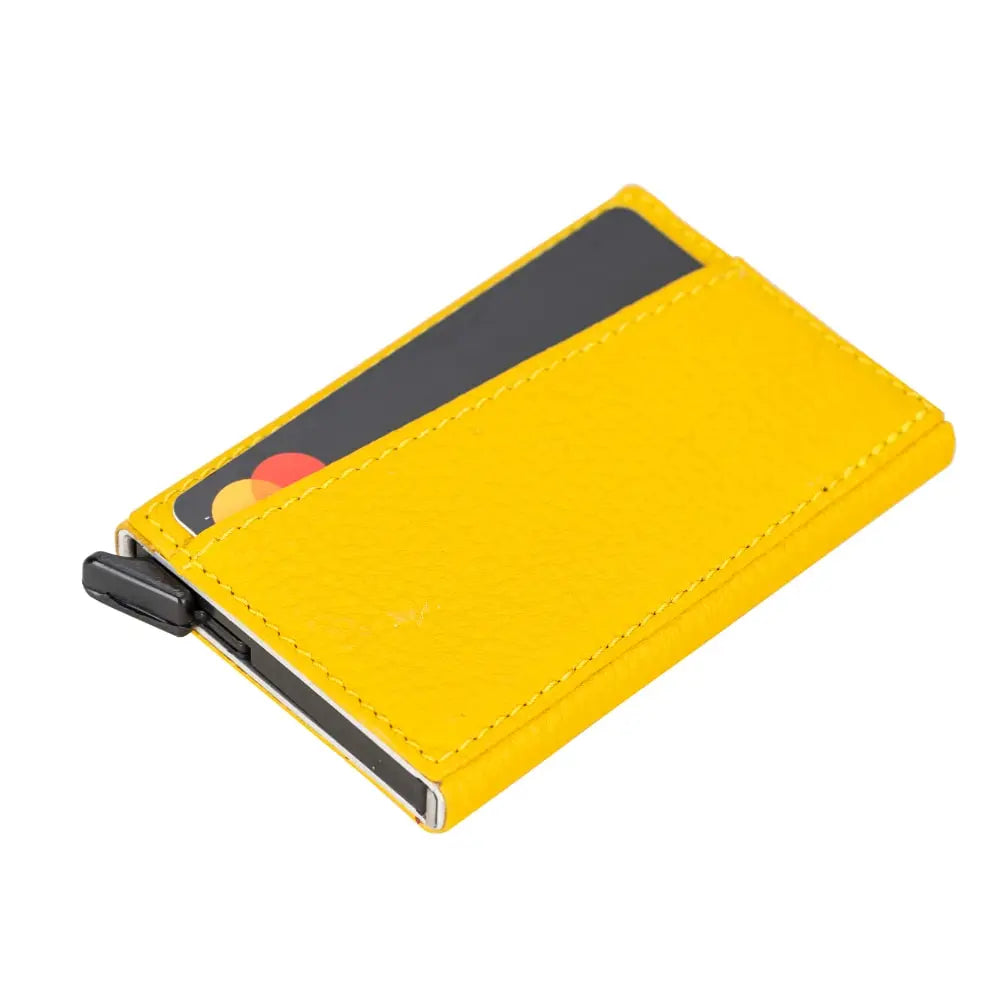 Yellow Leather Pop-Up RFID Blocking Detachable Cardholder Wallet - Bomonti Goods