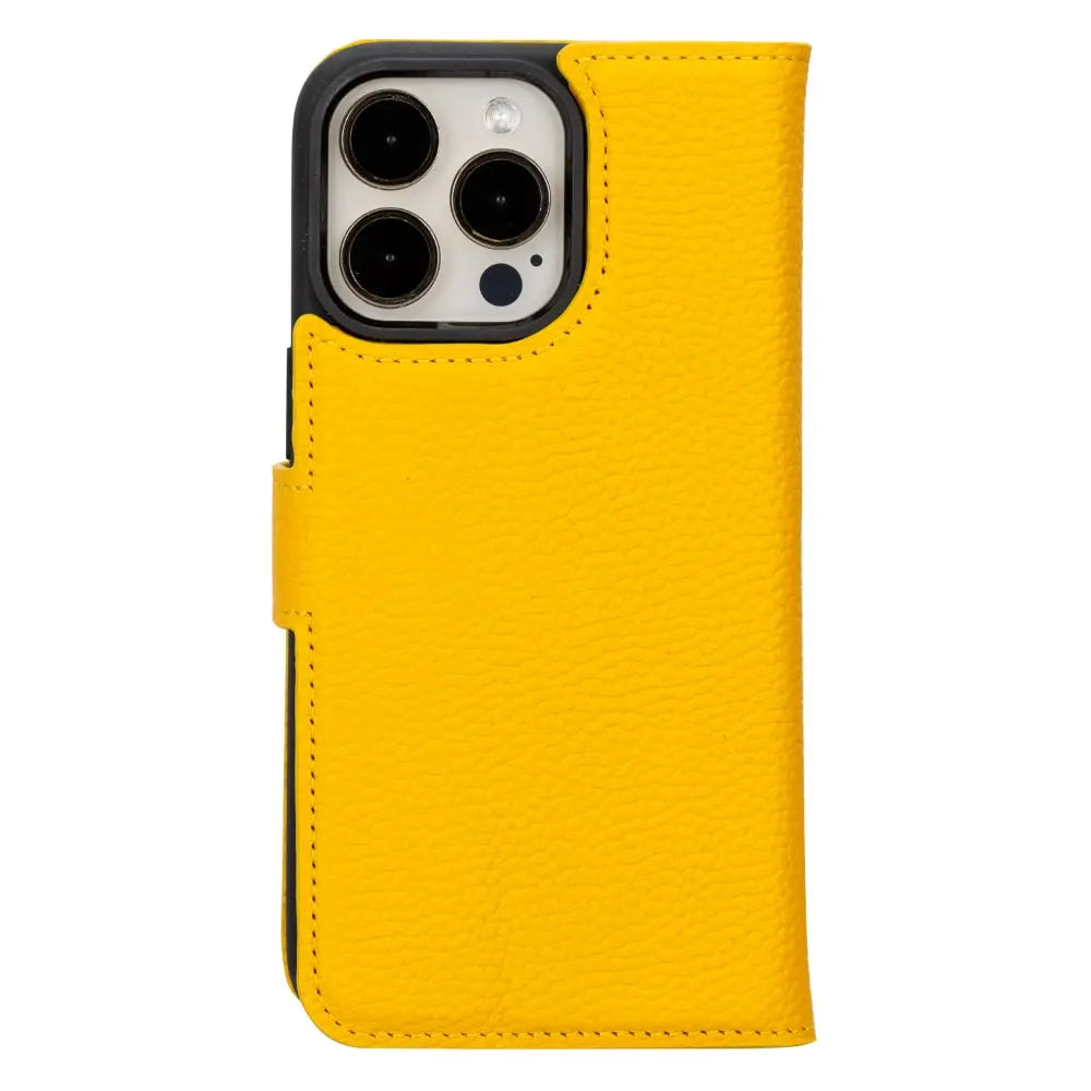 Yellow Leather iPhone 15 Pro Max Detachable Card Holder Wallet Case with Magsafe - Bomonti