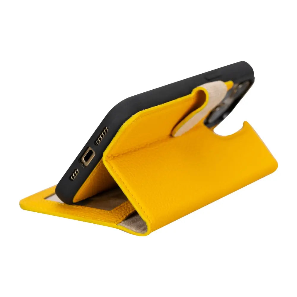 Yellow Leather iPhone 15 Pro Max Detachable Card Holder Wallet Case with Magsafe - Bomonti