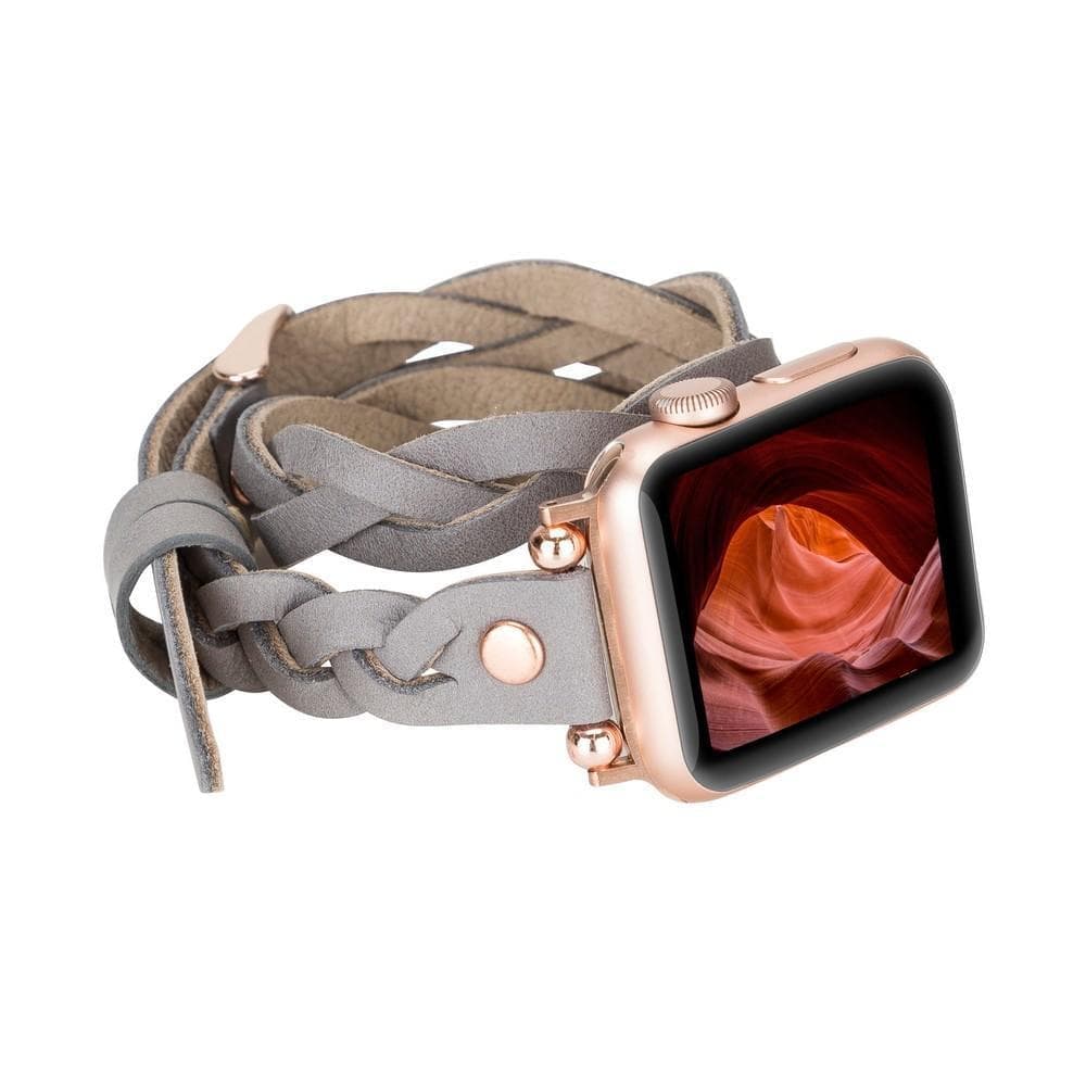 B2B - Leather Apple Watch Bands - Ferro Braided DT Peggy Rose Gold Trok Style RST9 Bomonti