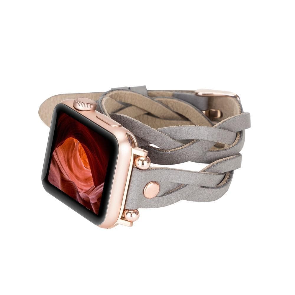 B2B - Leather Apple Watch Bands - Ferro Braided DT Peggy Rose Gold Trok Style Bomonti