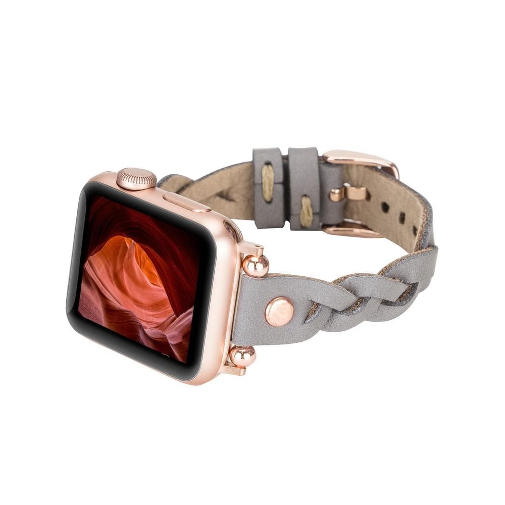 B2B - Leather Apple Watch Bands - Ferro Braided Wanda Rose Gold Trok Style Bomonti
