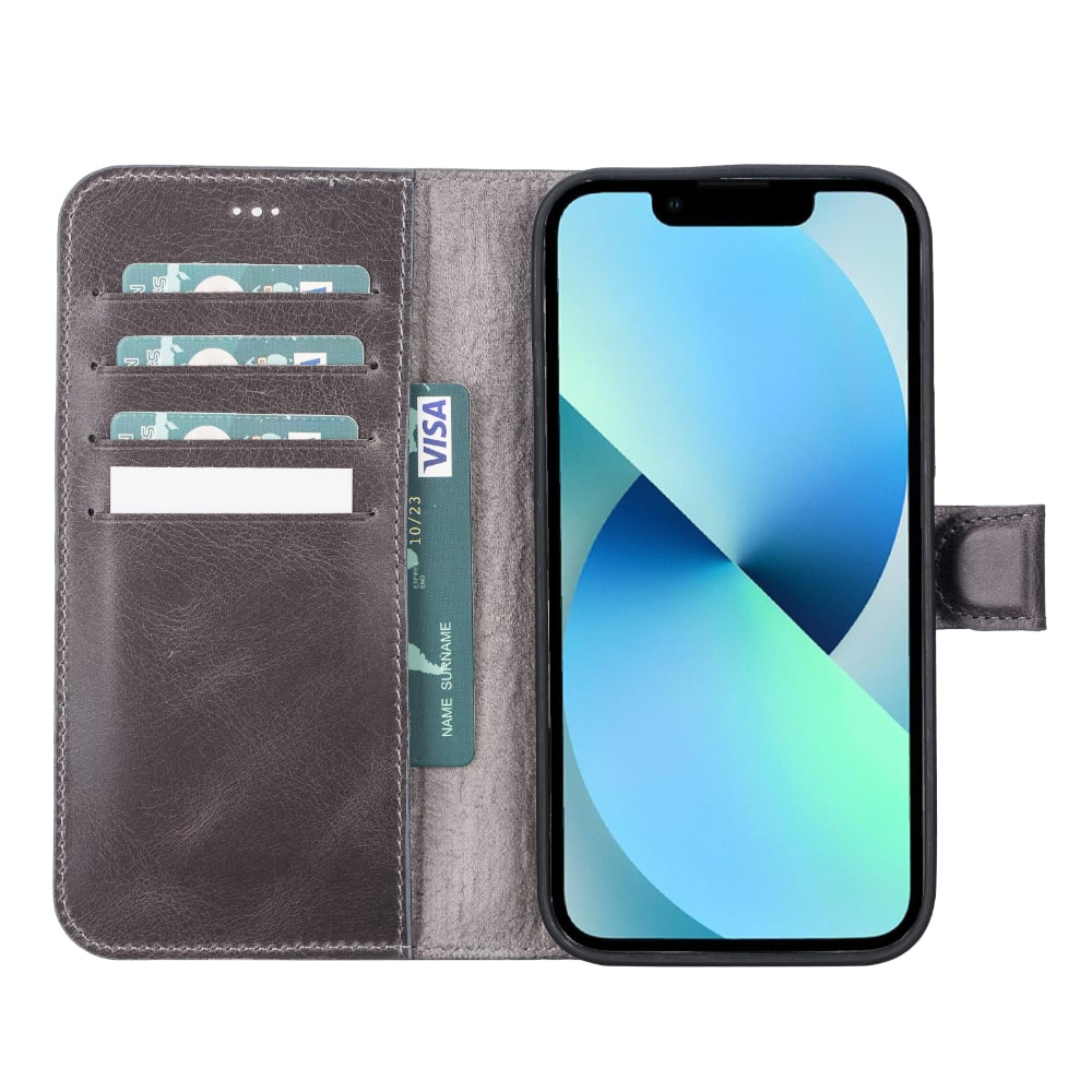 Rostar Vintage Black Leather iPhone 13 Pro Max Detachable Bi-Fold Wallet Case with MagSafe & Card Holder - Bomonti - 3