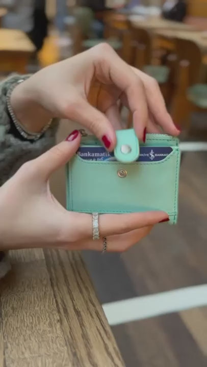 Leather Pop Up Card Wolder Wallet with Zipper Closure Coin Holder Slot – Bomonti