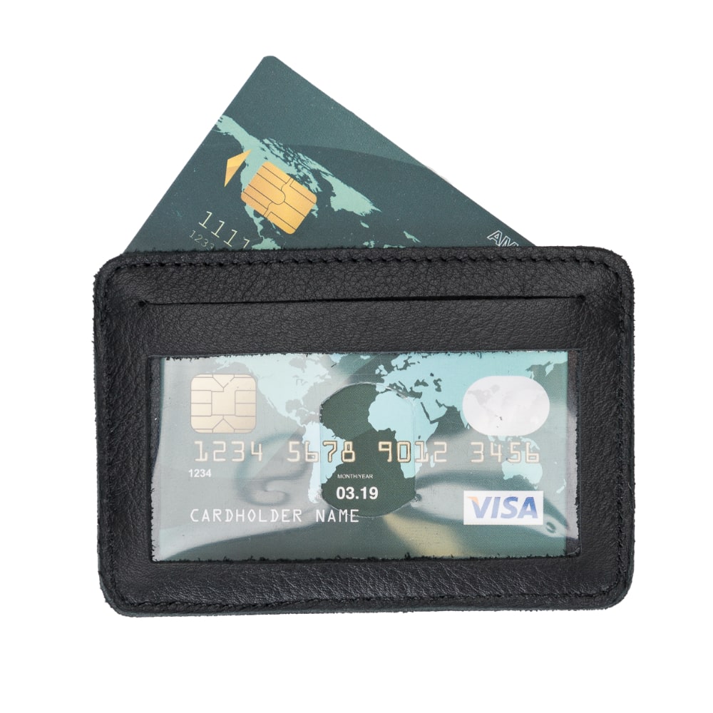 Black Leather Minimalist Coin Wallet Purse - Bomonti - 3