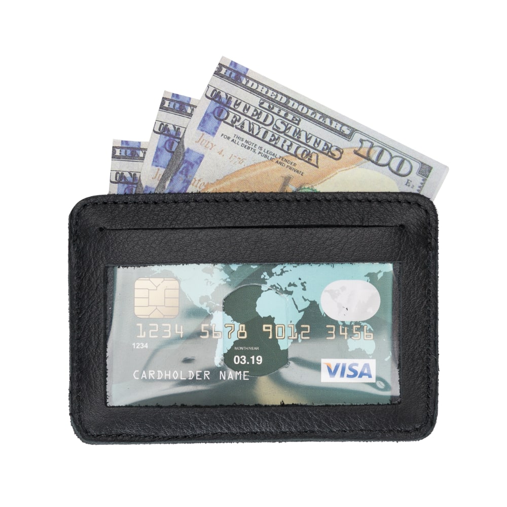 Black Leather Minimalist Coin Wallet Purse - Bomonti - 4