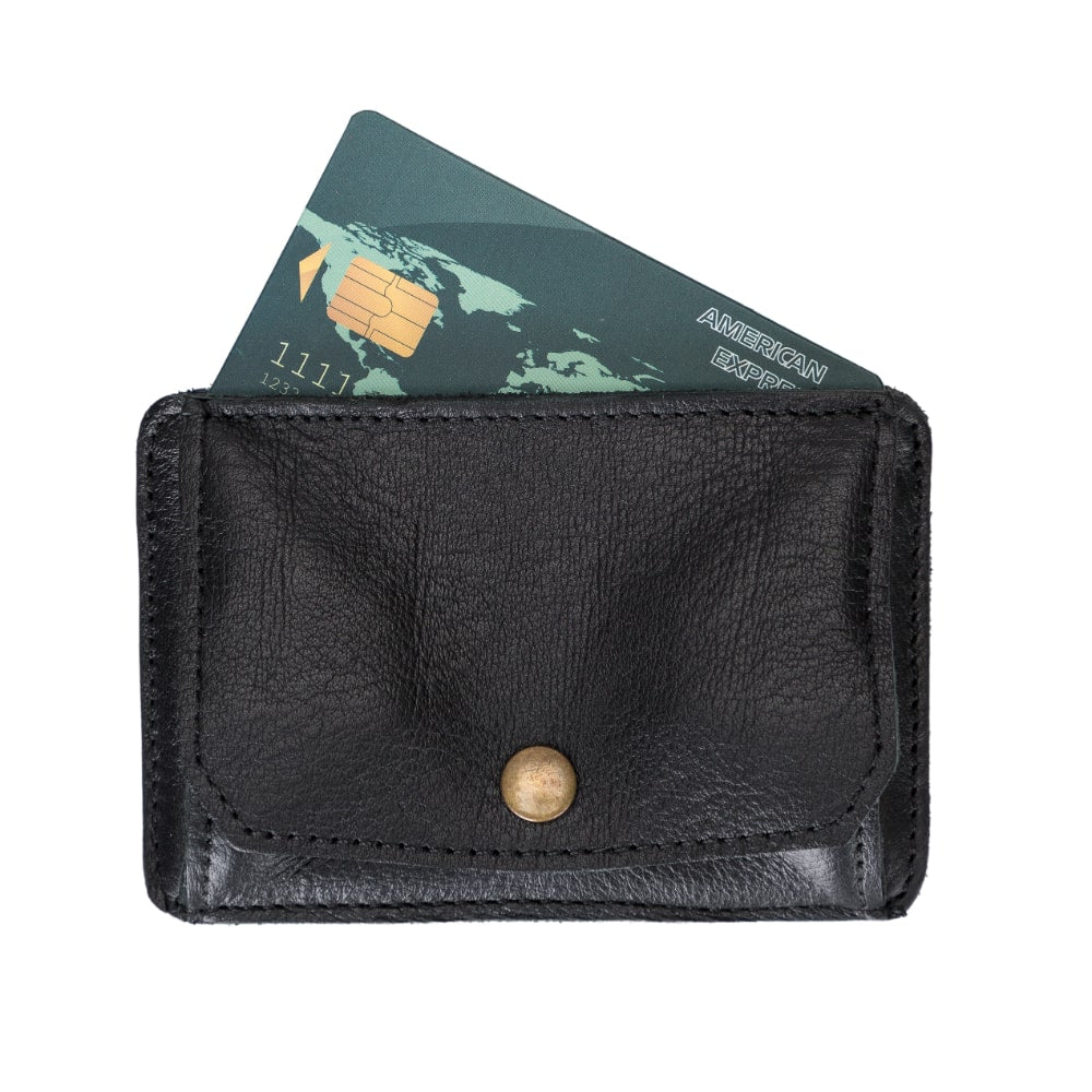 Black Leather Minimalist Coin Wallet Purse - Bomonti - 6