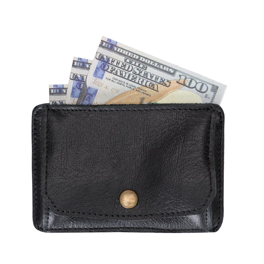 Black Leather Minimalist Coin Wallet Purse - Bomonti - 7
