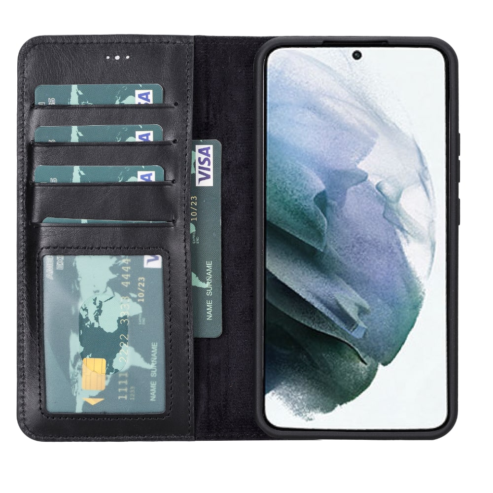 Black Leather Samsung Galaxy S22+ Wallet Case with Card Holder - Bomonti Leather - 3