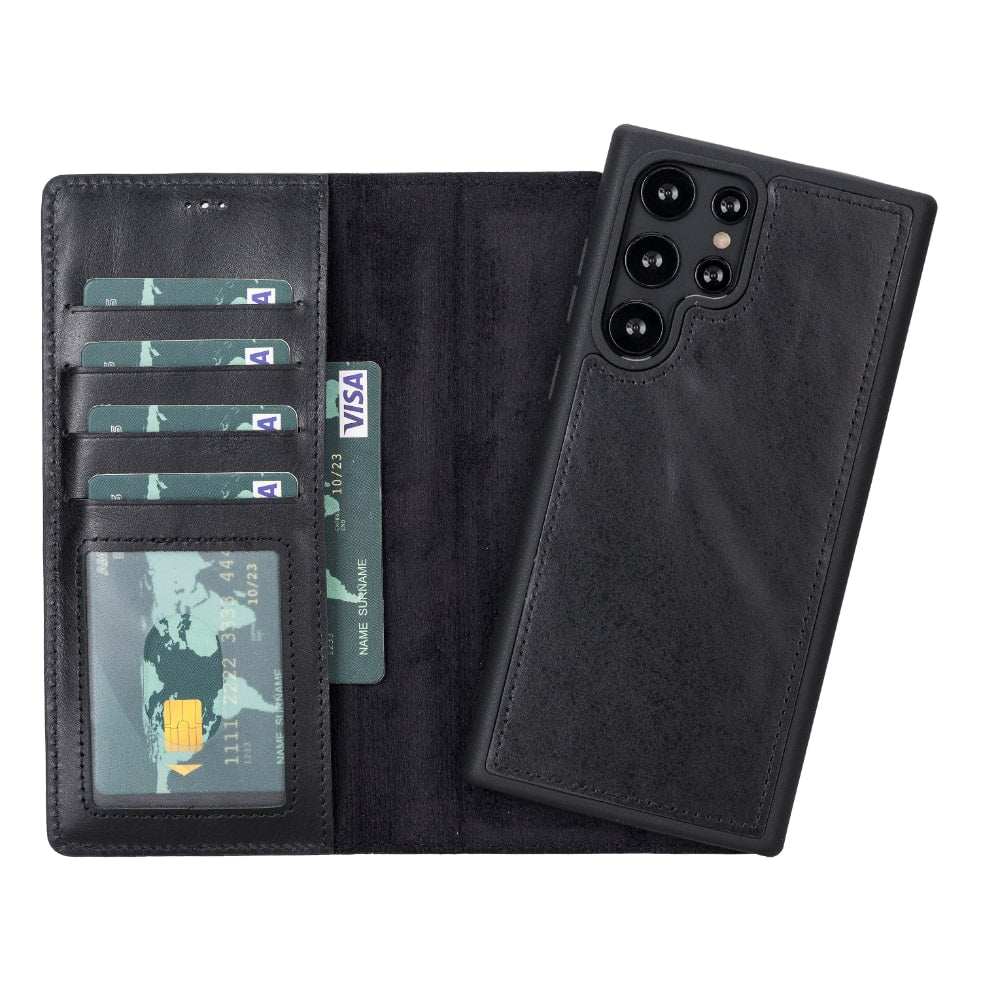 Black Leather Samsung Galaxy S22 Ultra Wallet Case with S Pen & Card Holder - Bomonti Leather - 4