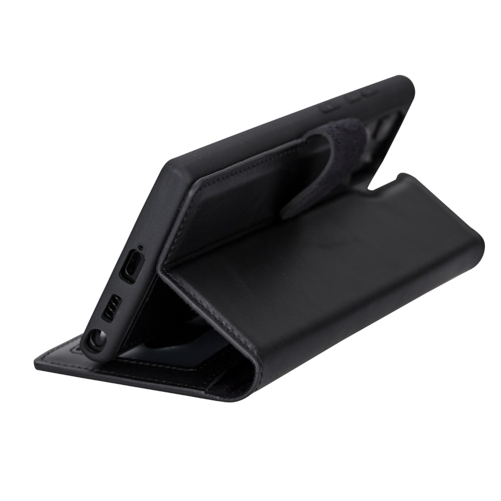 Black Leather Samsung Galaxy S22 Ultra Wallet Case with S Pen & Card Holder - Bomonti Leather - 7