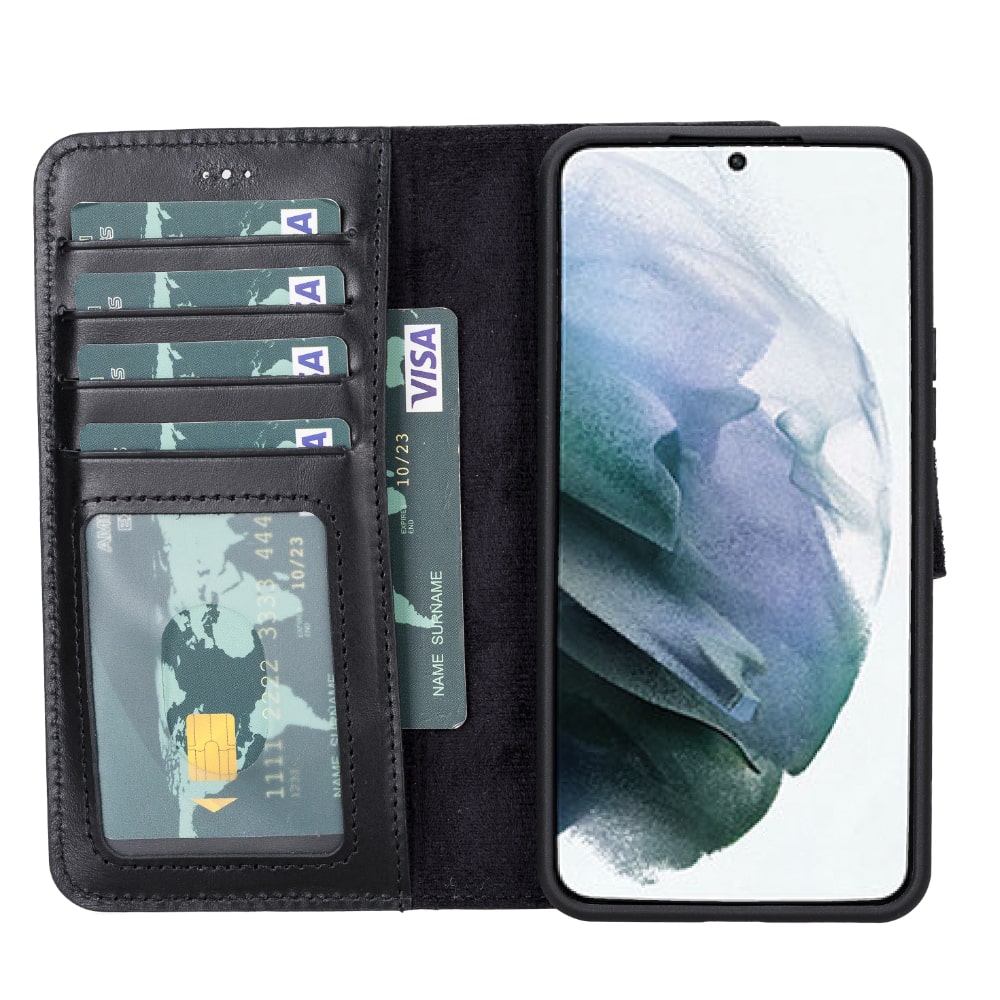 Black Leather Samsung Galaxy S22 Wallet Case with Card Holder - Bomonti Leather - 3