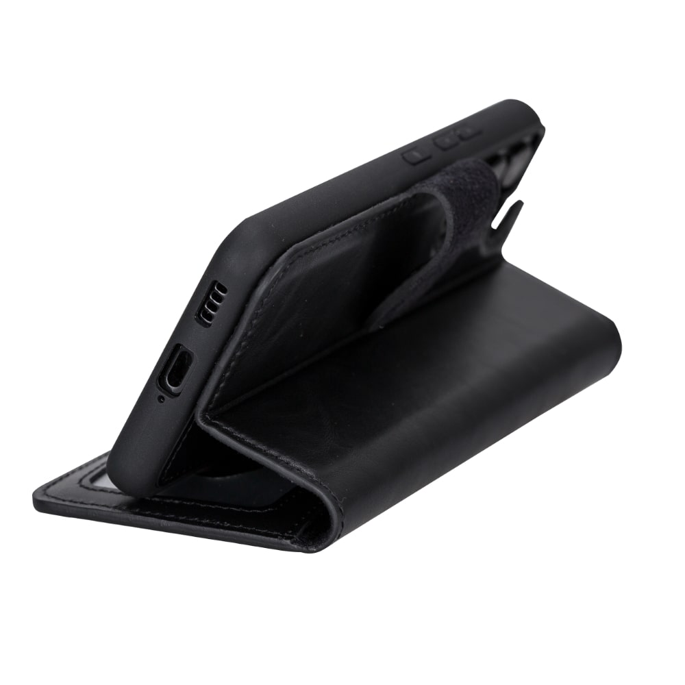 Black Leather Samsung Galaxy S22 Wallet Case with Card Holder - Bomonti Leather - 7