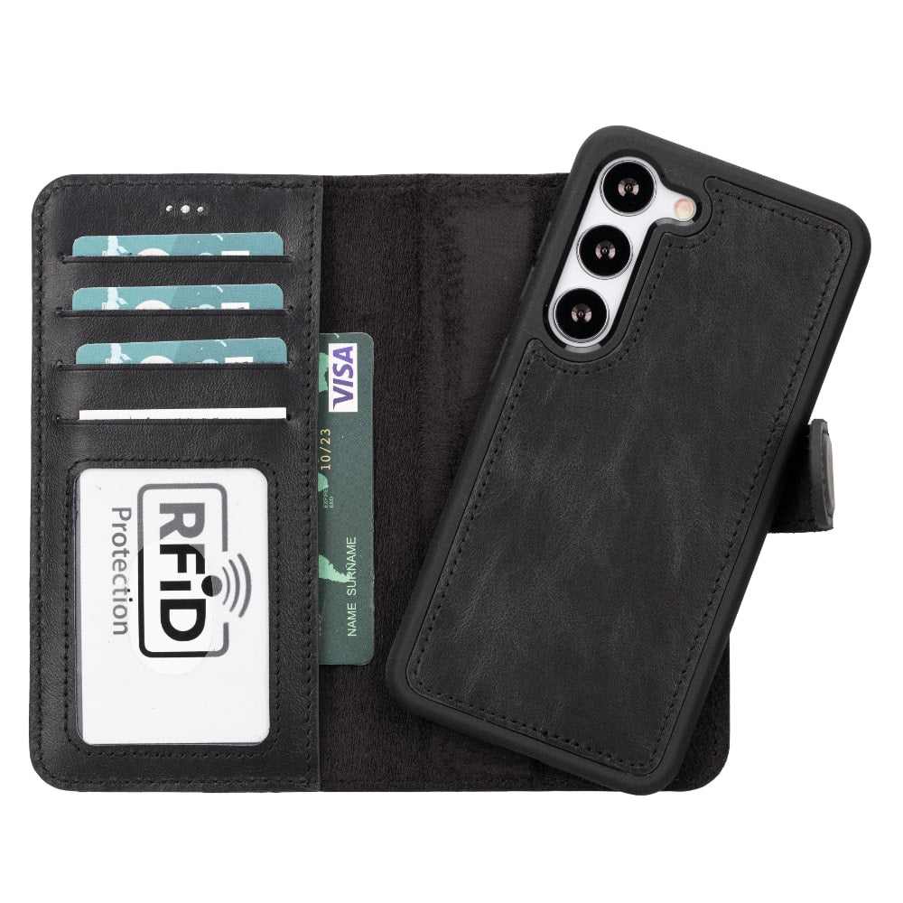 Black Leather Samsung Galaxy S23 Detachable Wallet Card Holder Cover Case - Bomonti - 1