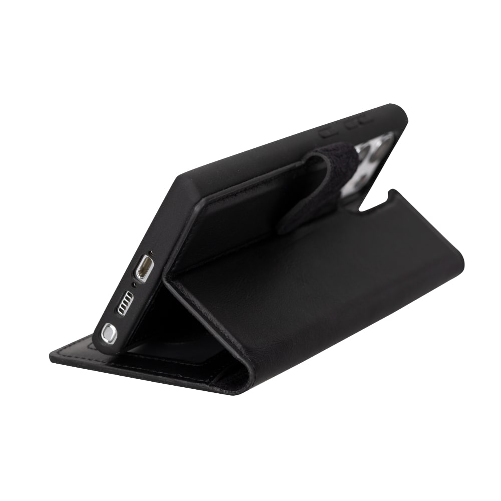 Black Leather Samsung Galaxy S23 Ultra Detachable Wallet Card Holder Cover Case - Bomonti - 7