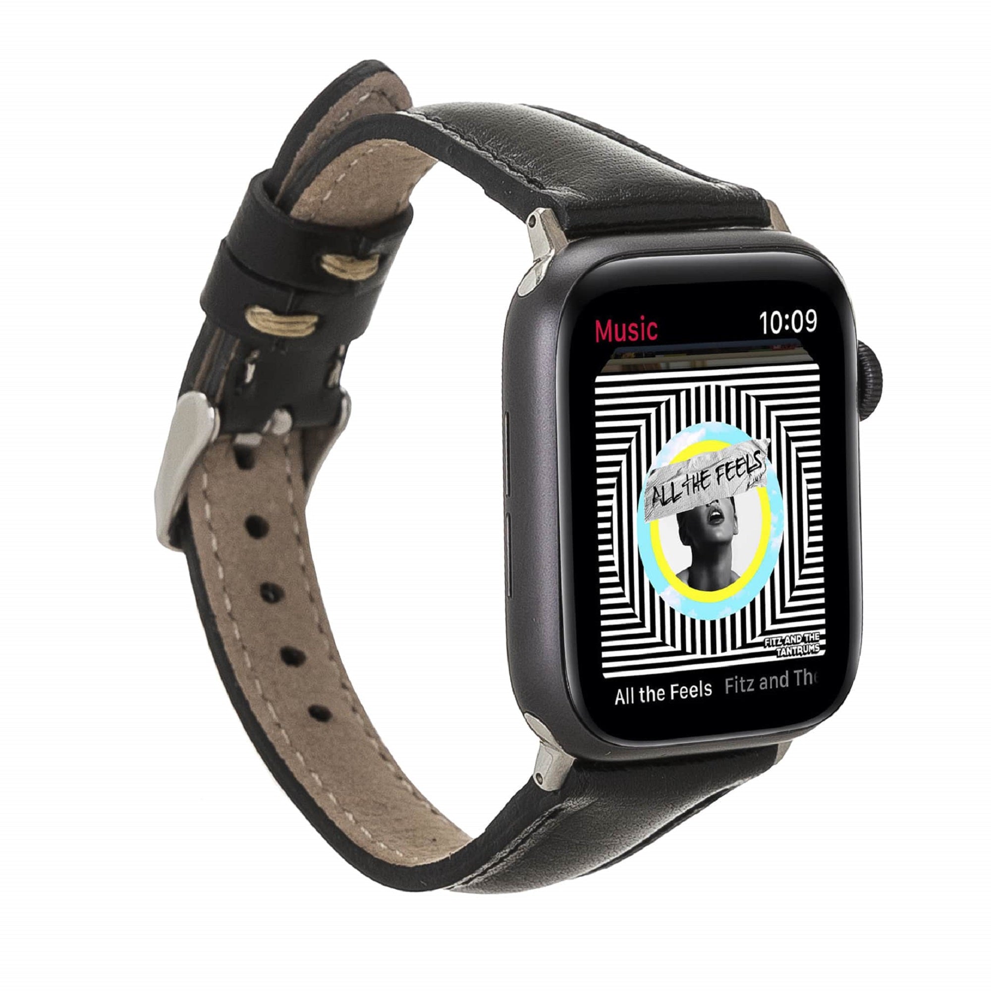Buckingham Black Genuine Leather Apple Watch Band Strap 38mm 40mm 42mm 44mm 45mm for All Series - Bomonti - 1