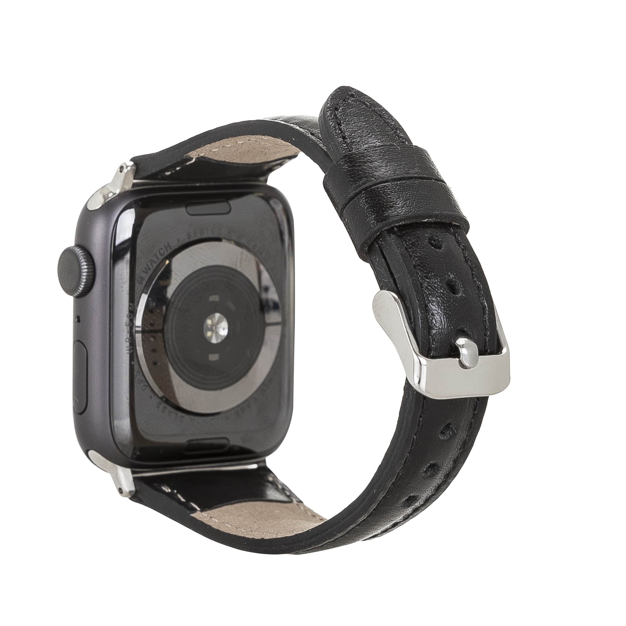 Buckingham Black Genuine Leather Apple Watch Band Strap 38mm 40mm 42mm 44mm 45mm for All Series - Bomonti - 2