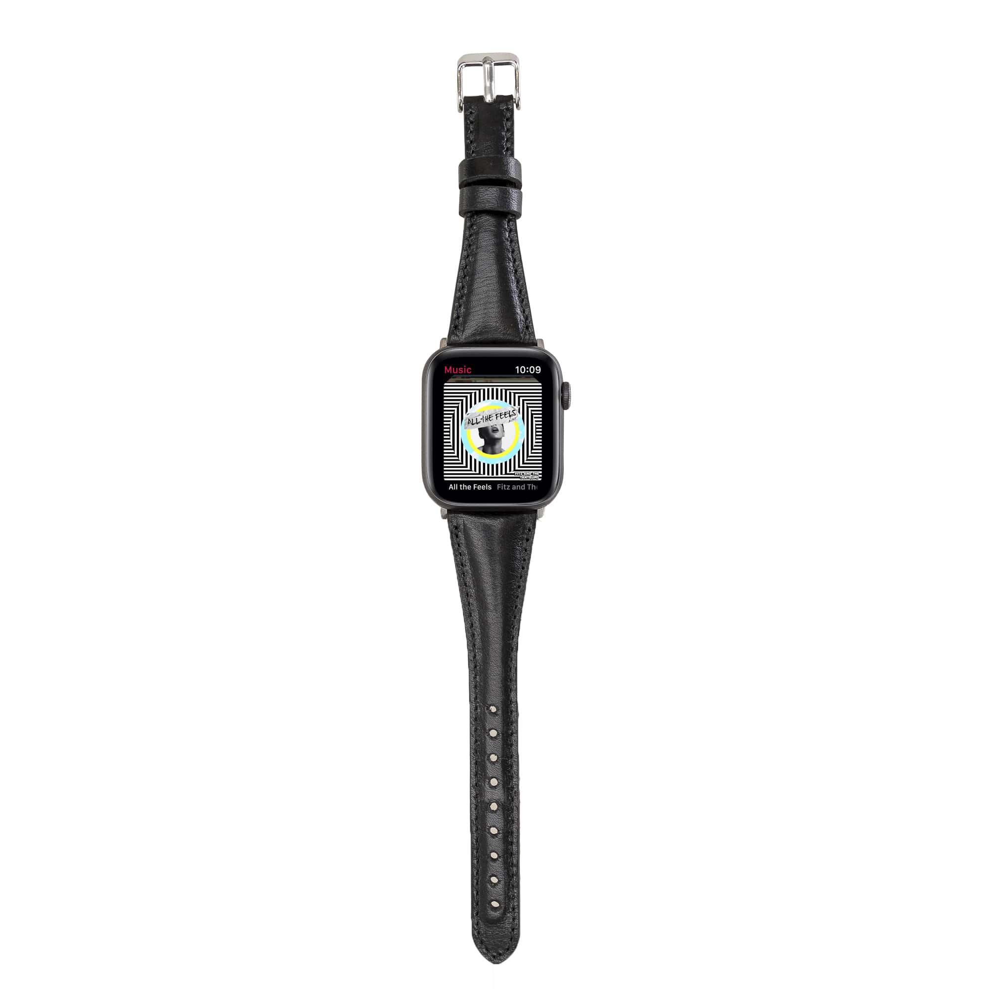 Buckingham Black Genuine Leather Apple Watch Band Strap 38mm 40mm 42mm 44mm 45mm for All Series - Bomonti - 5