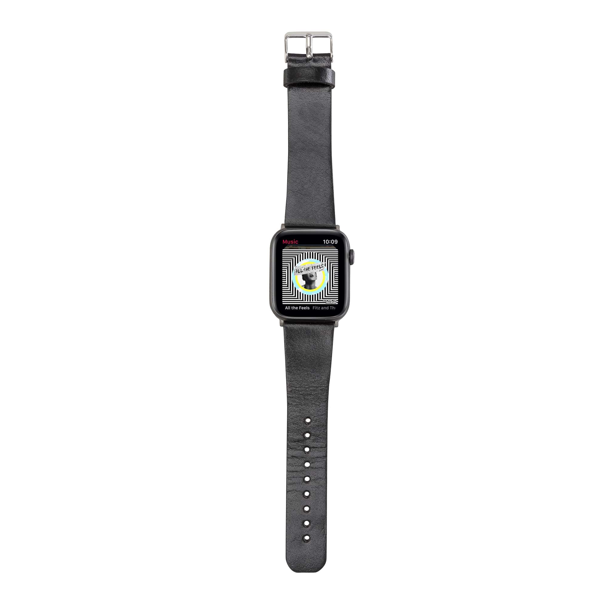 Cambridge Black Genuine Leather Apple Watch Band Strap 38mm 40mm 42mm 44mm 45mm for All Series - Bomonti - 5
