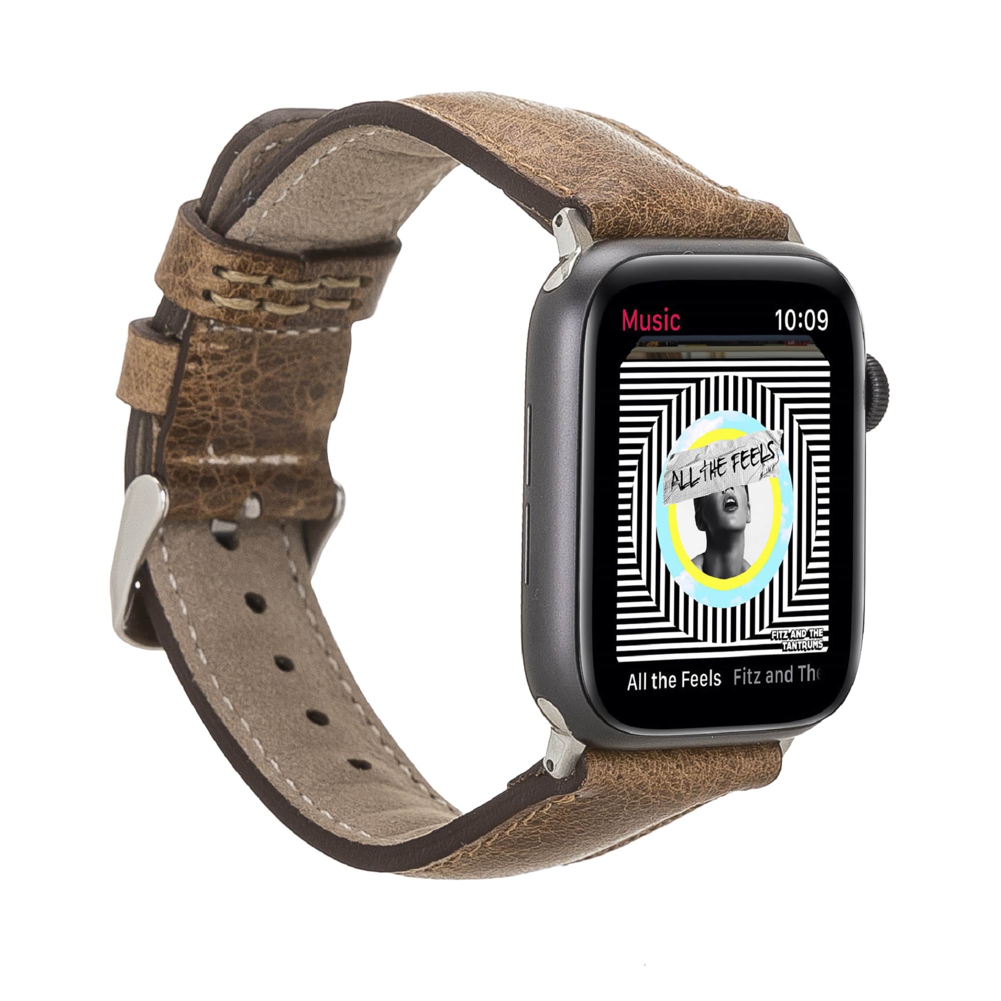 Camden Classic Brown Genuine Leather Apple Watch Band Strap 38mm 40mm 42mm 44mm 45mm for All Series - Bomonti - 1