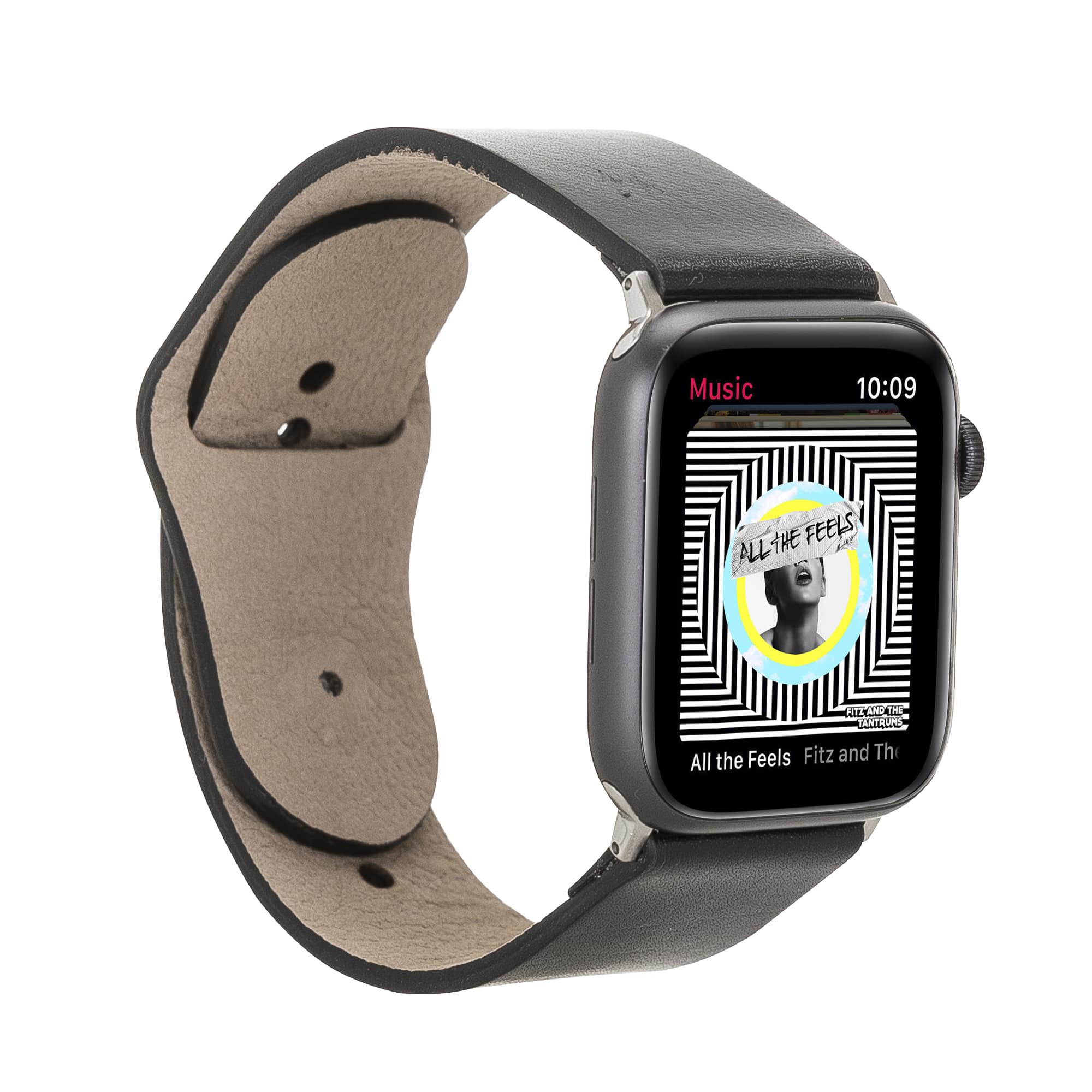 Hackney Black Genuine Leather Apple Watch Band Strap 38mm 40mm 42mm 44mm 45mm for All Series - Bomonti - 1