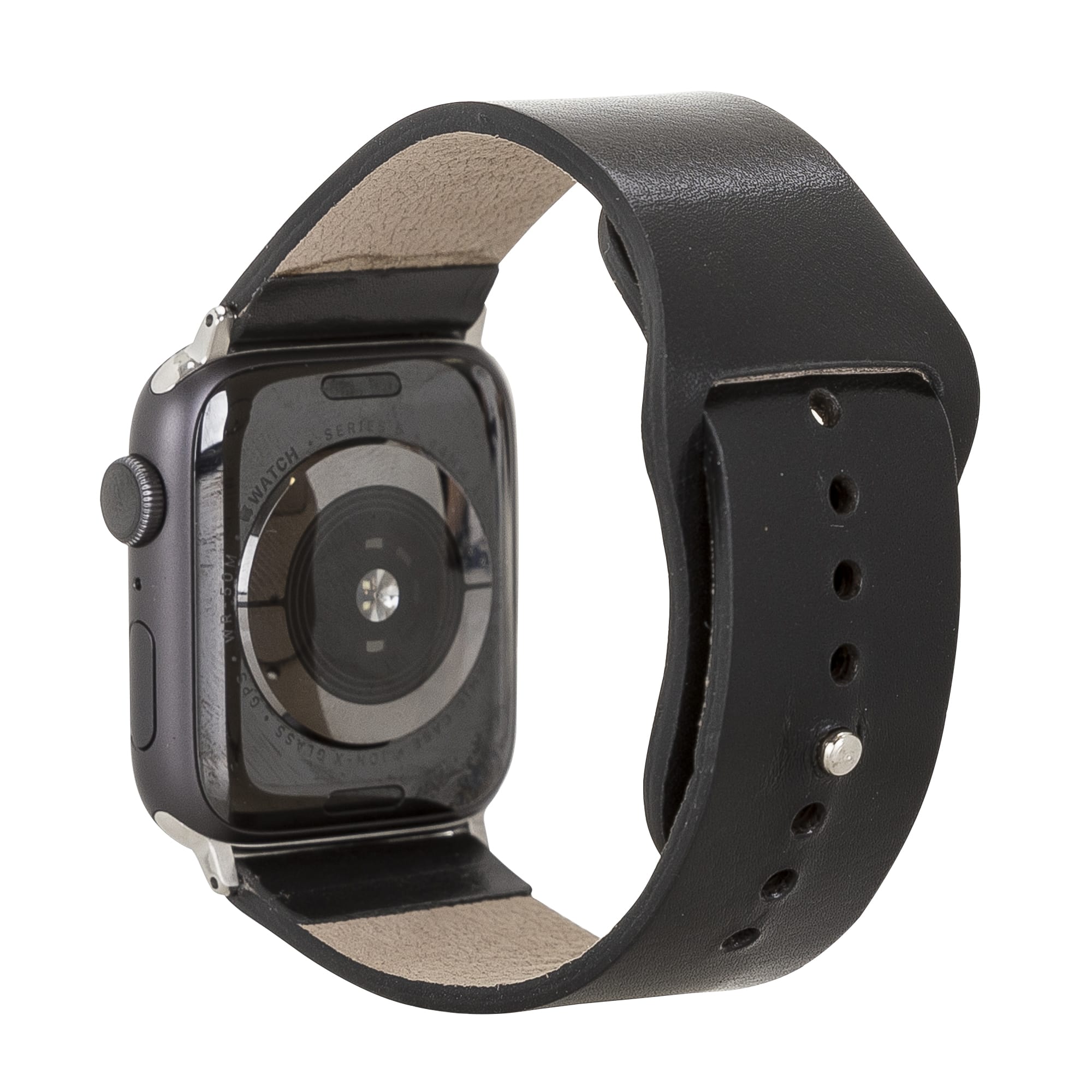 Hackney Black Genuine Leather Apple Watch Band Strap 38mm 40mm 42mm 44mm 45mm for All Series - Bomonti - 2