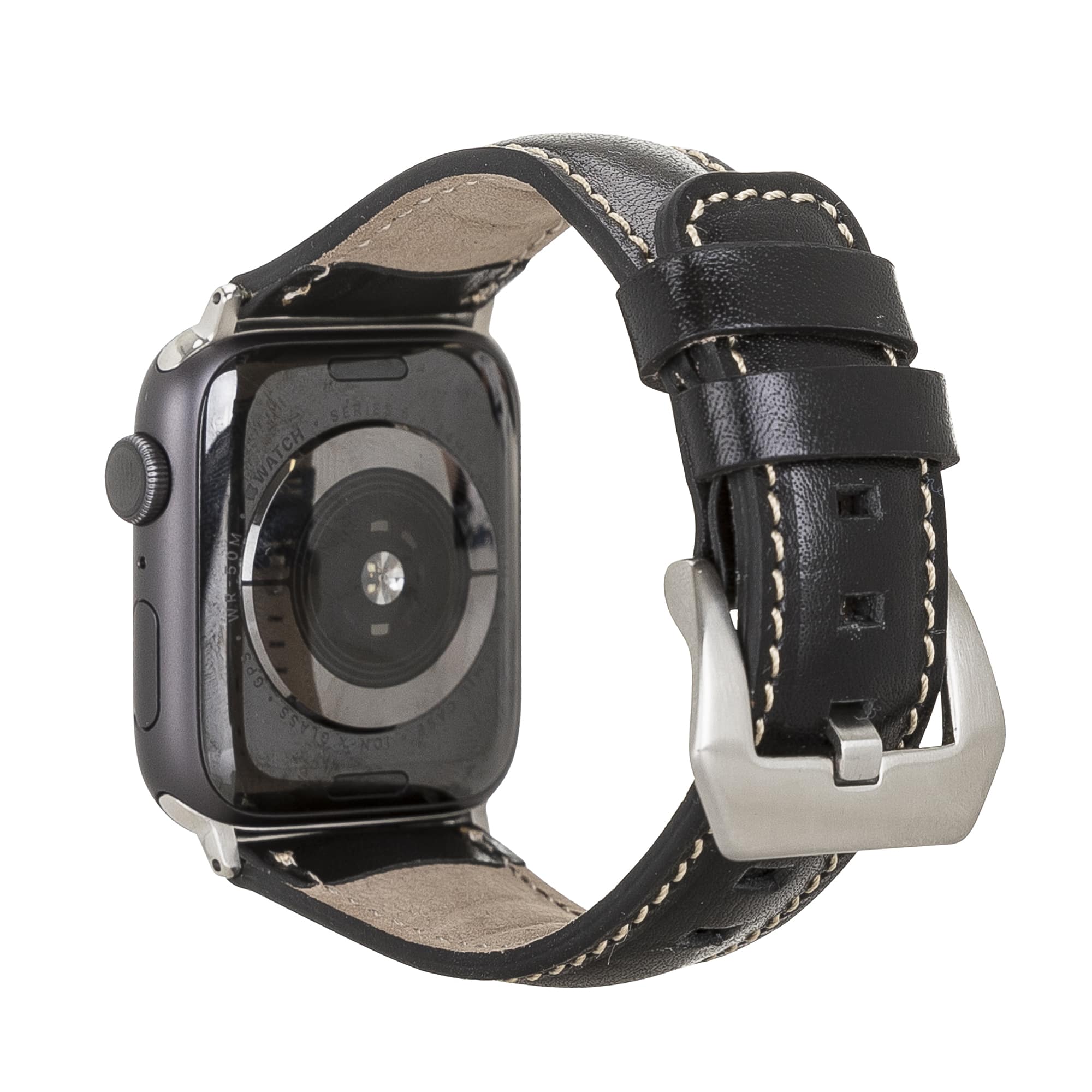 Harrow Black Genuine Leather Apple Watch Band Strap 38mm 40mm 42mm 44mm 45mm for All Series - Bomonti - 2