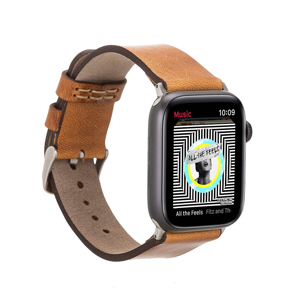 Jubilee Elite Brown Genuine Leather Apple Watch Band Strap 38mm 40mm 42mm 44mm 45mm for All Series - Bomonti - 1