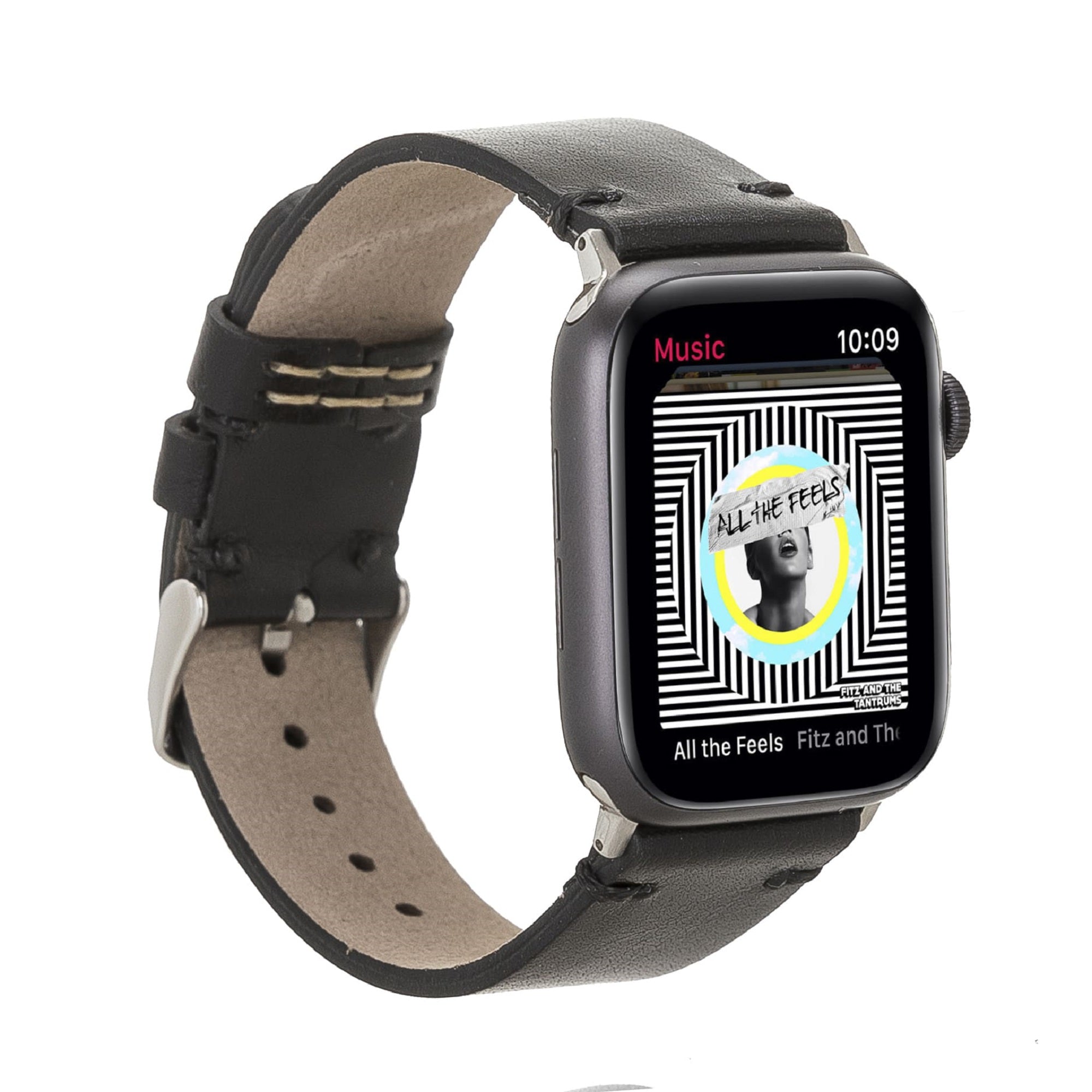 Kennington Black Genuine Leather Apple Watch Band Strap 38mm 40mm 42mm 44mm 45mm for All Series - Bomonti - 1