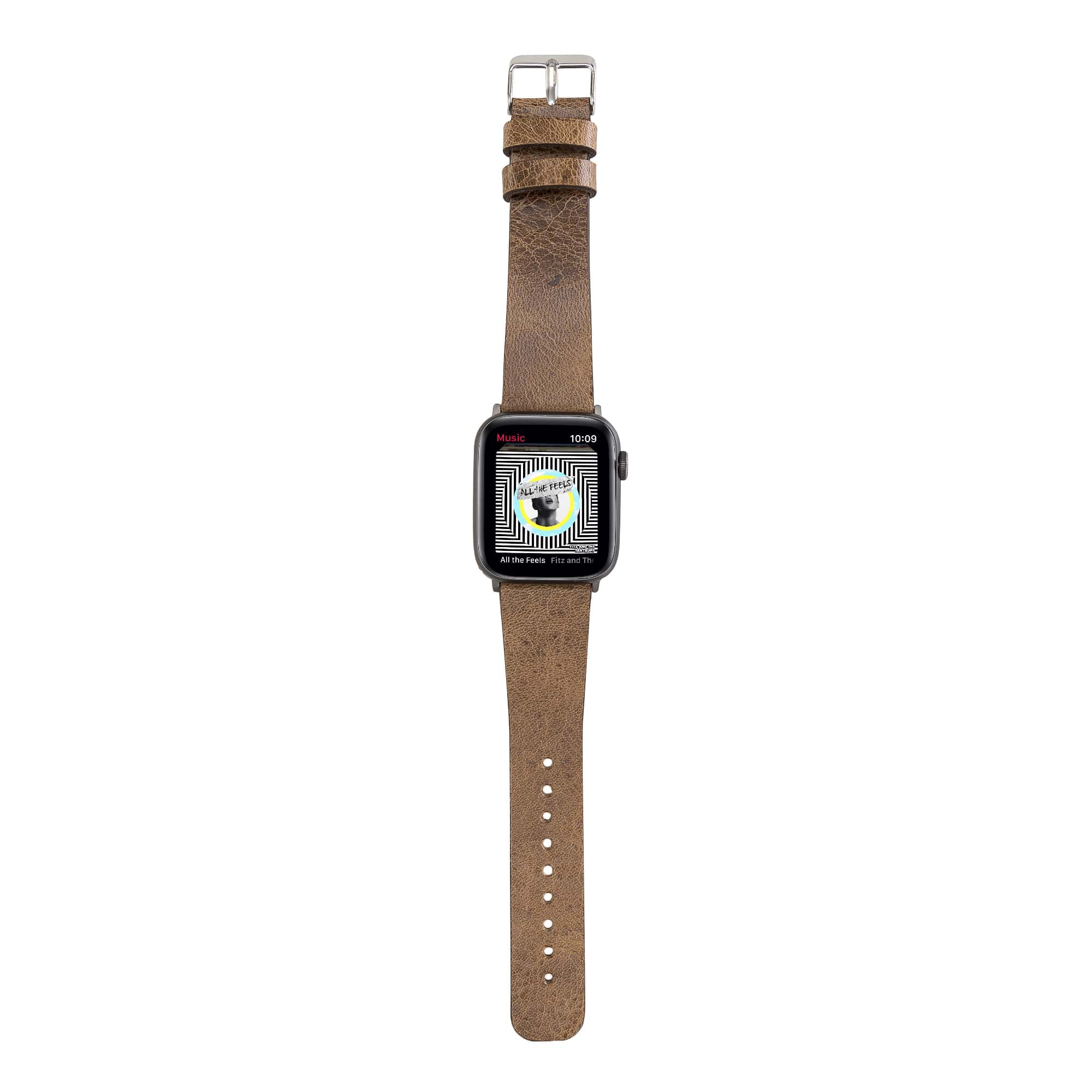 Kenwood Classic Brown Genuine Leather Apple Watch Band Strap 38mm 40mm 42mm 44mm 45mm for All Series - Bomonti - 5