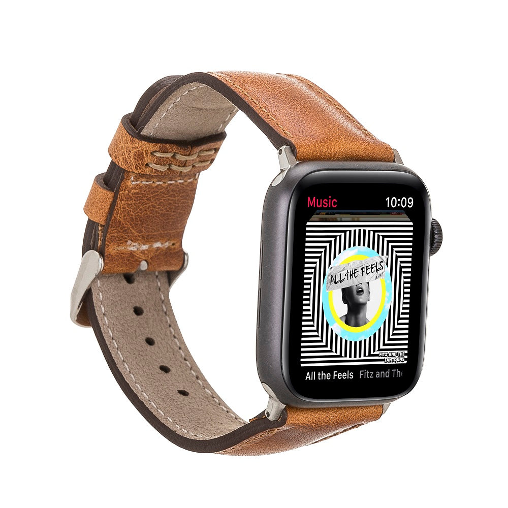 Westminster Elite Brown Genuine Leather Apple Watch Band Strap 38mm 40mm 42mm 44mm 45mm for All Series - Bomonti - 1