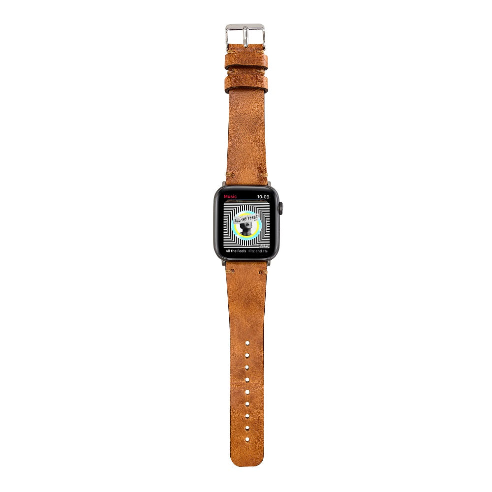 Launceston Elite Brown Genuine Leather Apple Watch Band Strap 38mm 40mm 42mm 44mm 45mm for All Series - Bomonti - 5