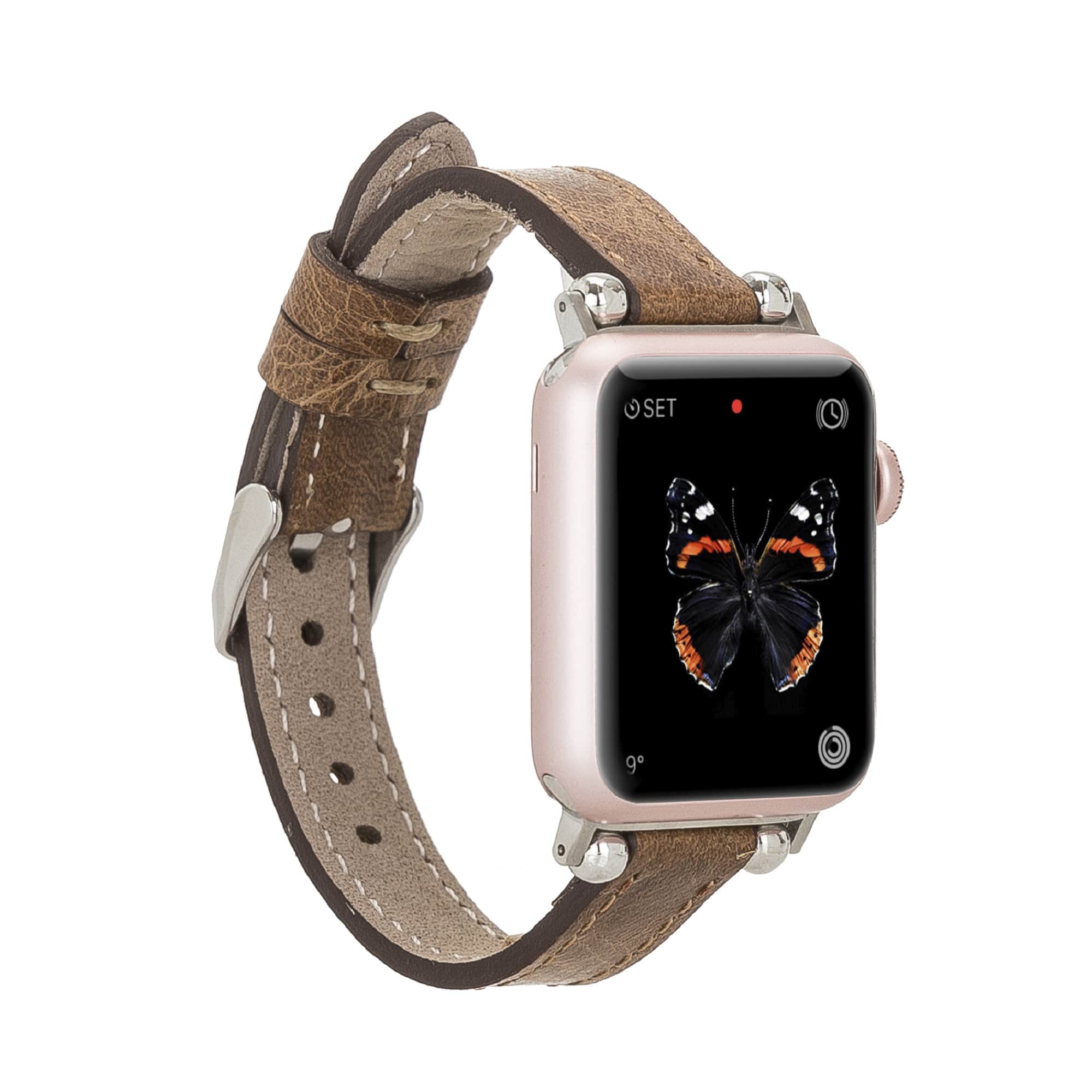 Liverpool Classic Brown Genuine Leather Apple Watch Band Strap 38mm 40mm 42mm 44mm 45mm for All Series - Bomonti - 1