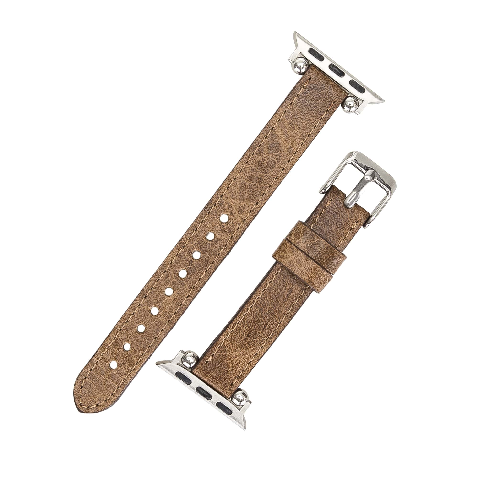 Liverpool Classic Brown Genuine Leather Apple Watch Band Strap 38mm 40mm 42mm 44mm 45mm for All Series - Bomonti - 4