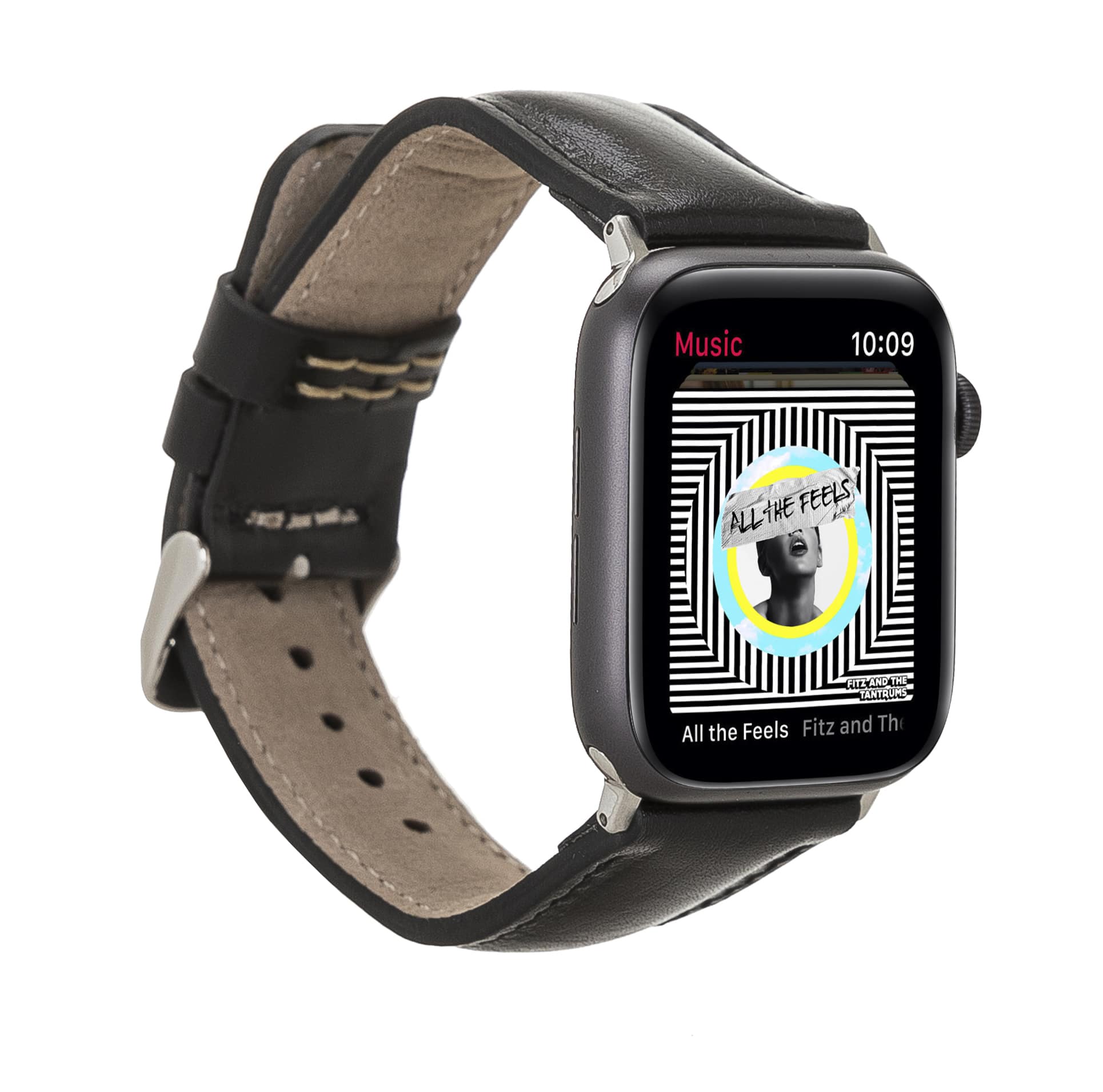 London Black Genuine Leather Apple Watch Band Strap 38mm 40mm 42mm 44mm 45mm for All Series - Bomonti - 1