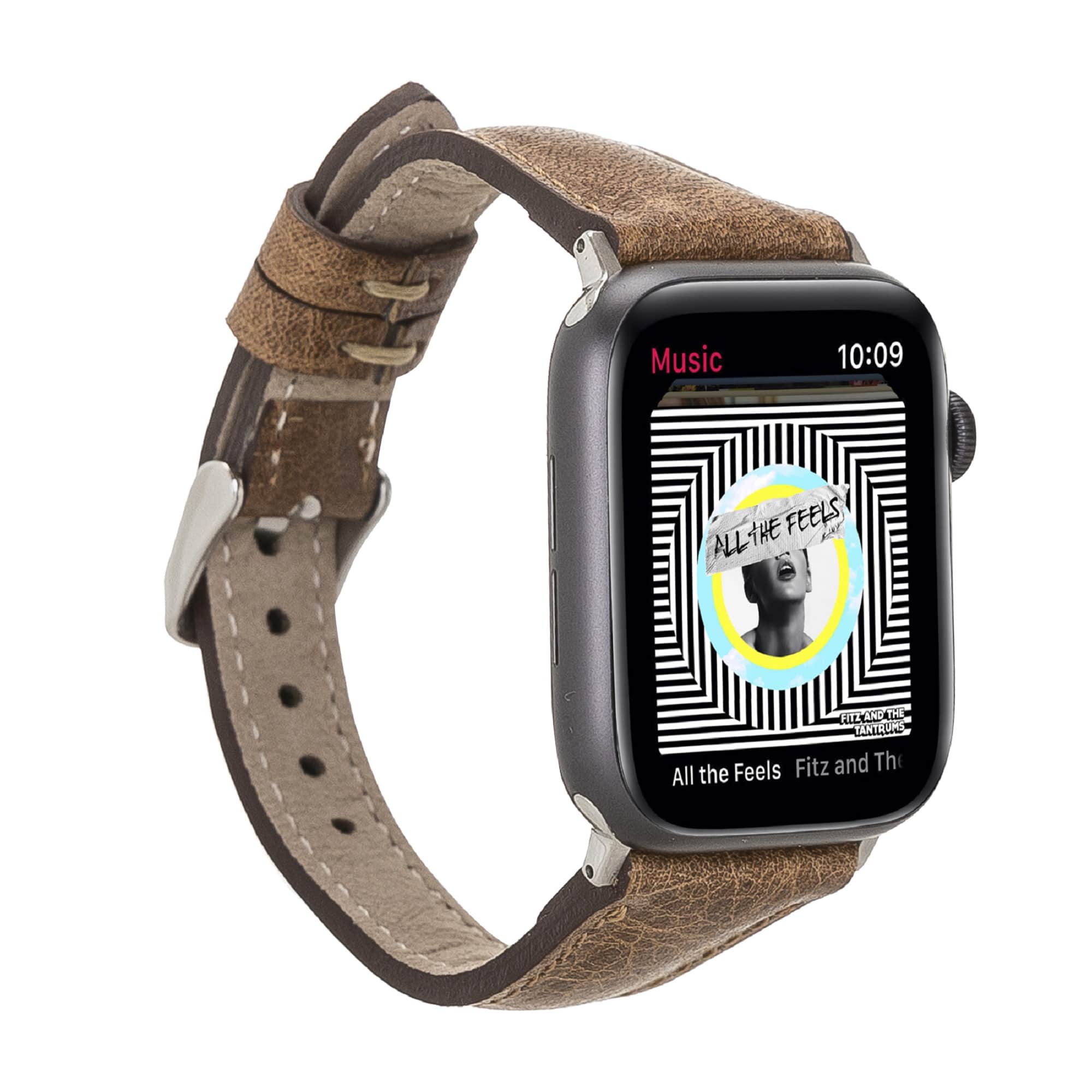 Manchester Classic Brown Genuine Leather Apple Watch Band Strap 38mm 40mm 42mm 44mm 45mm for All Series - Bomonti - 1