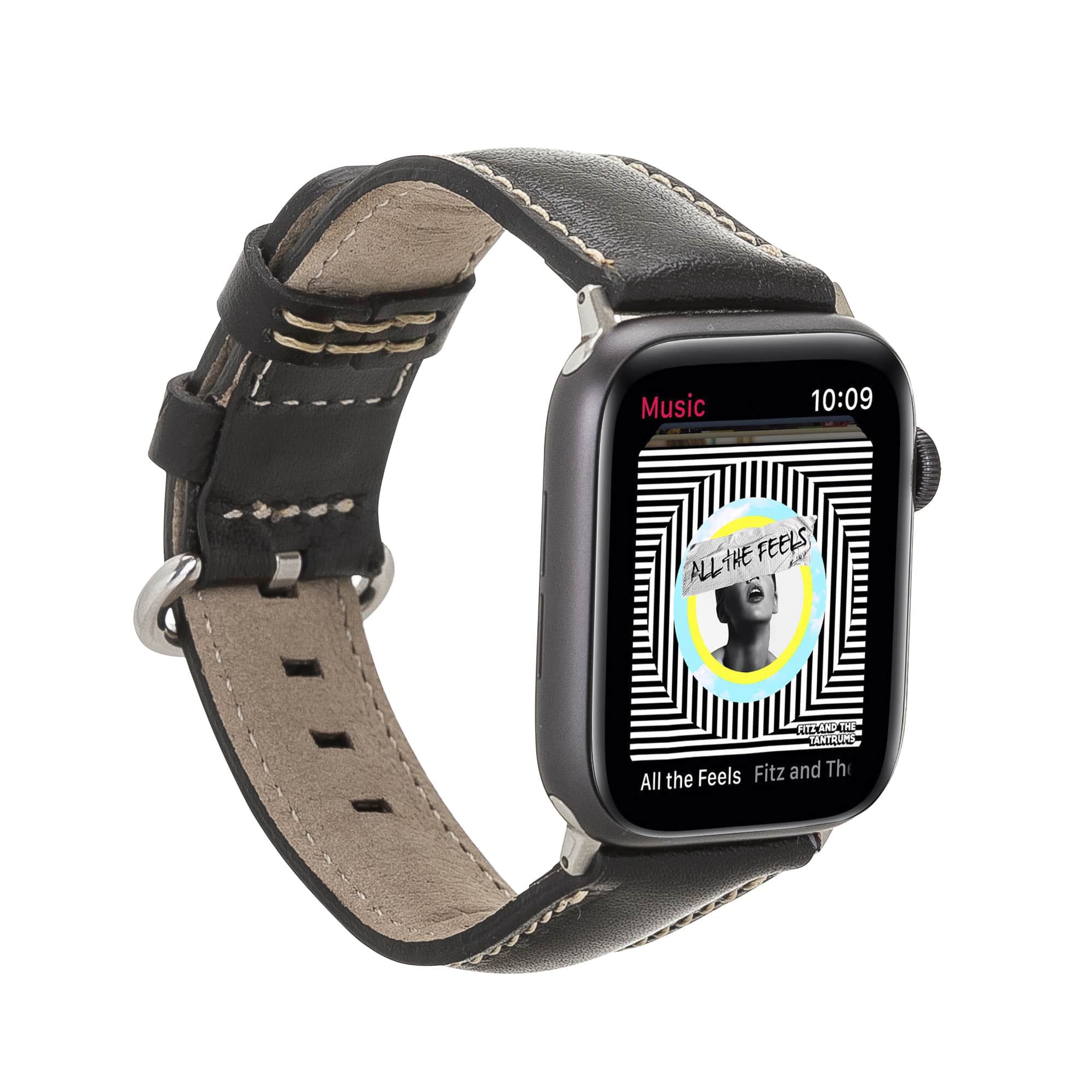 Oxford Black Genuine Leather Apple Watch Band Strap 38mm 40mm 42mm 44mm 45mm for All Series - Bomonti - 1