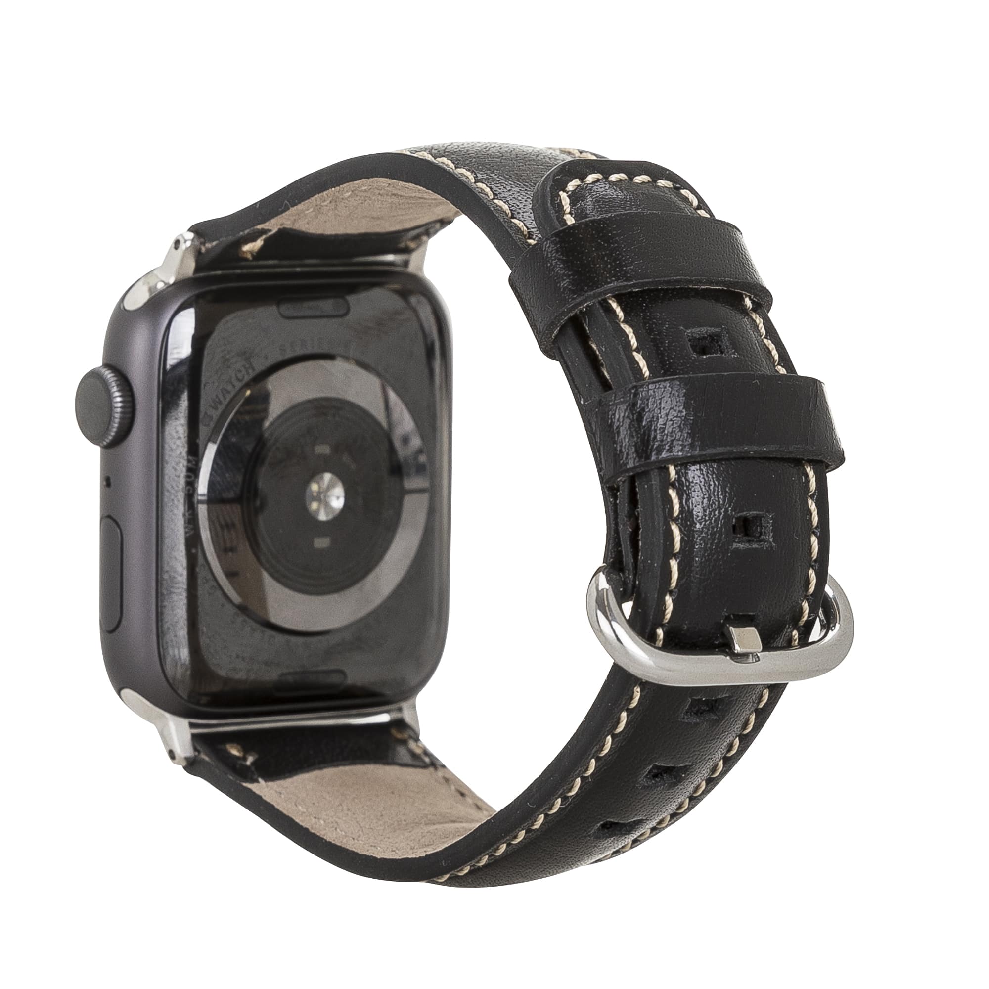 Oxford Black Genuine Leather Apple Watch Band Strap 38mm 40mm 42mm 44mm 45mm for All Series - Bomonti - 2