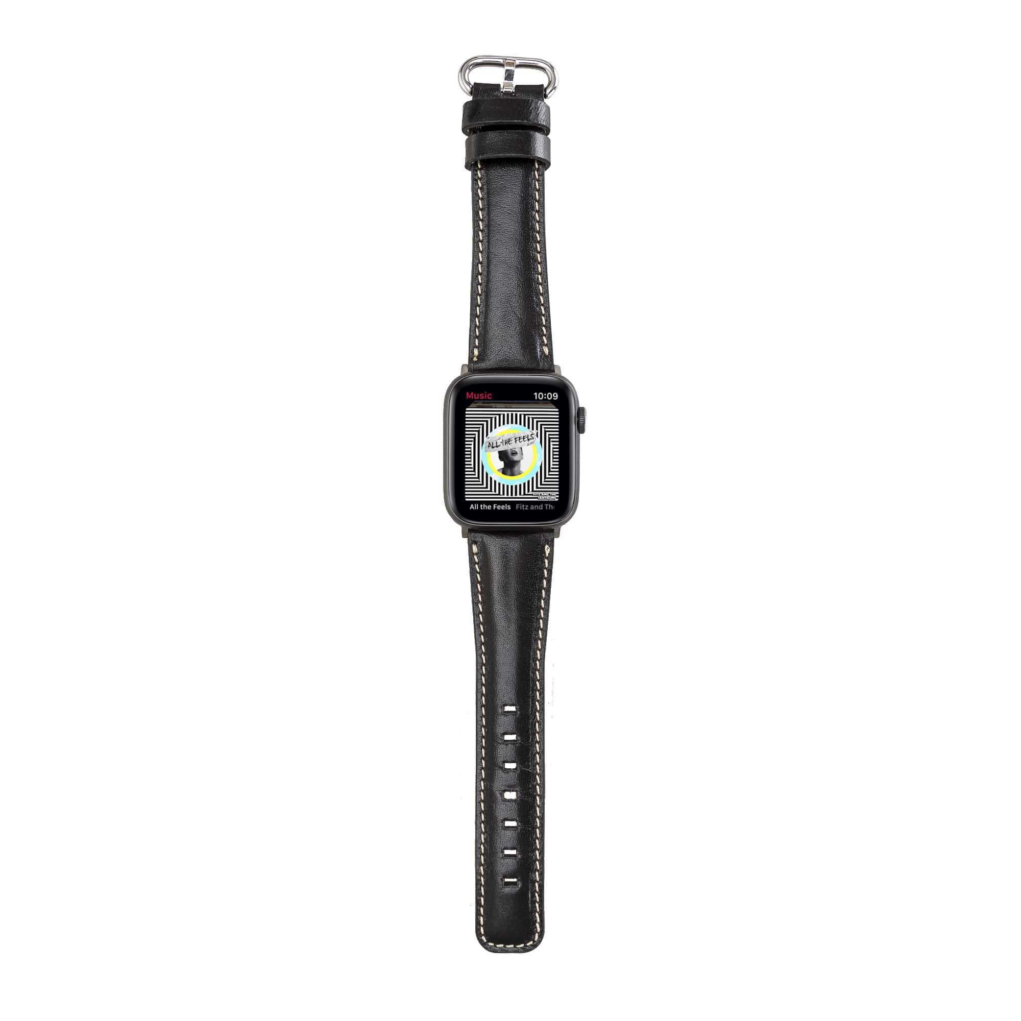 Oxford Black Genuine Leather Apple Watch Band Strap 38mm 40mm 42mm 44mm 45mm for All Series - Bomonti - 5