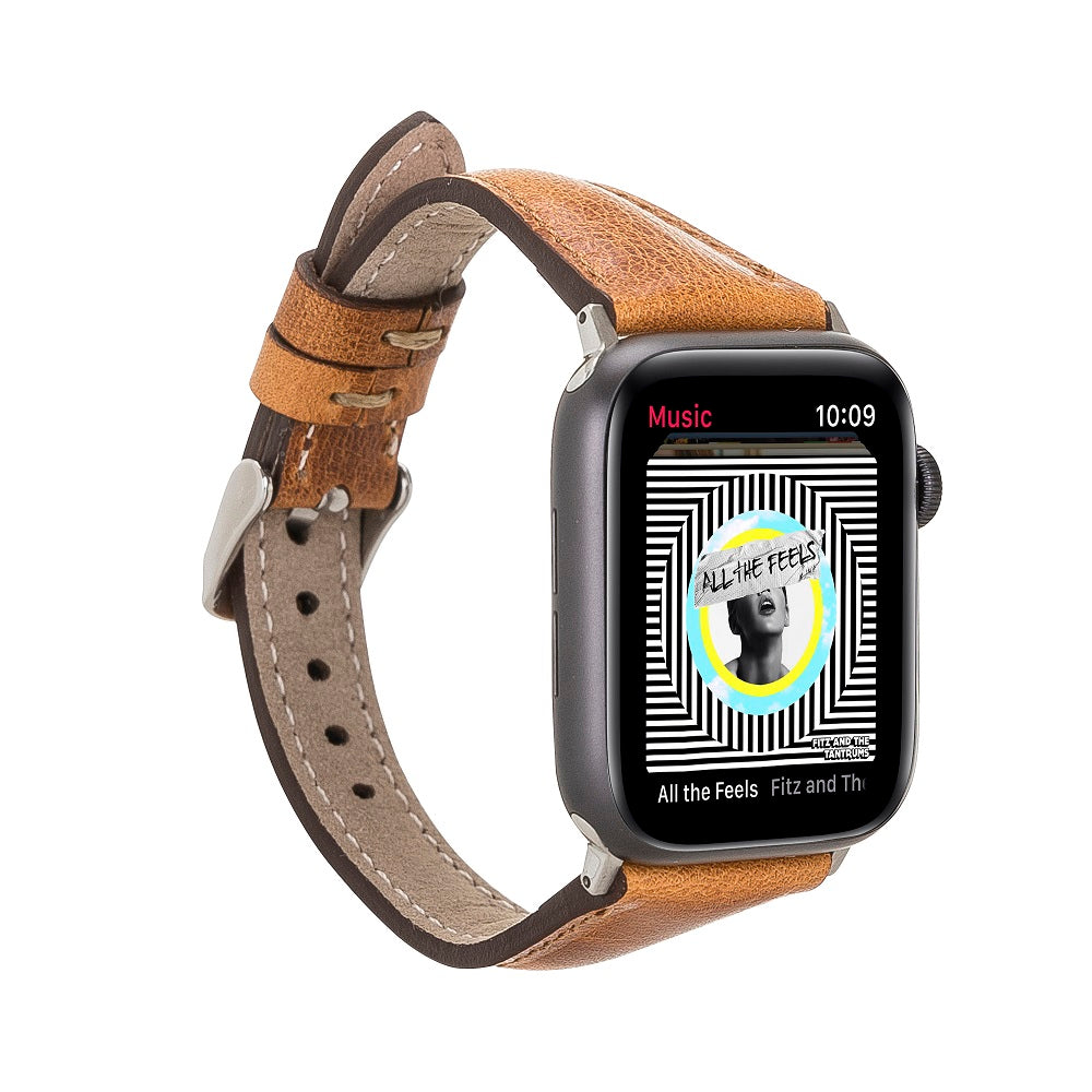 Winchester Elite Brown Genuine Leather Apple Watch Band Strap 38mm 40mm 42mm 44mm 45mm for All Series - Bomonti - 1