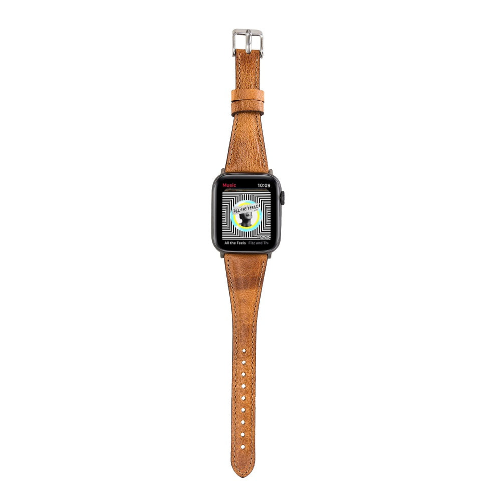 Winchester Elite Brown Genuine Leather Apple Watch Band Strap 38mm 40mm 42mm 44mm 45mm for All Series - Bomonti - 5