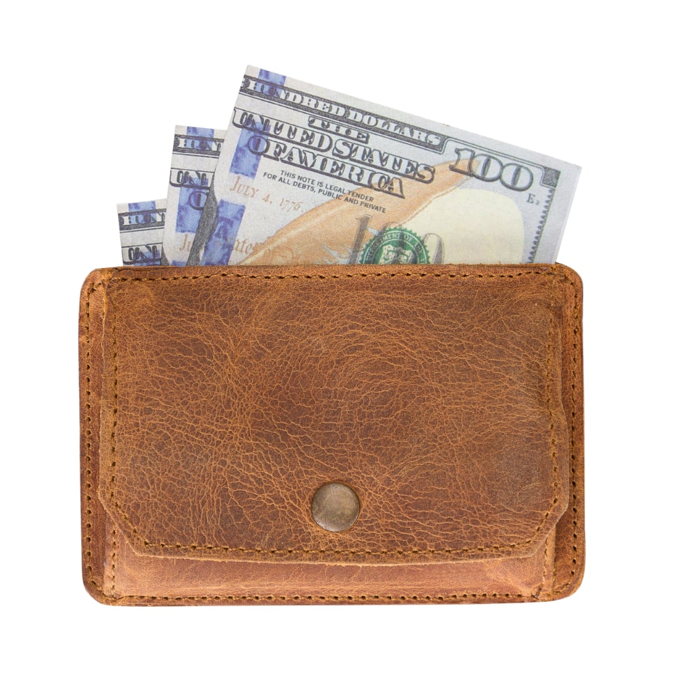 Brown Leather Minimalist Coin Wallet Purse - Bomonti - 4